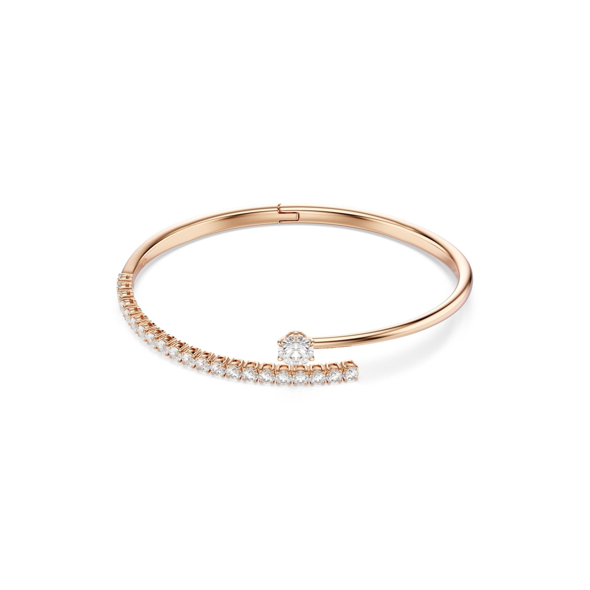 Matrix bangle, Round cut, White, 18K rose gold finish -Swarovski