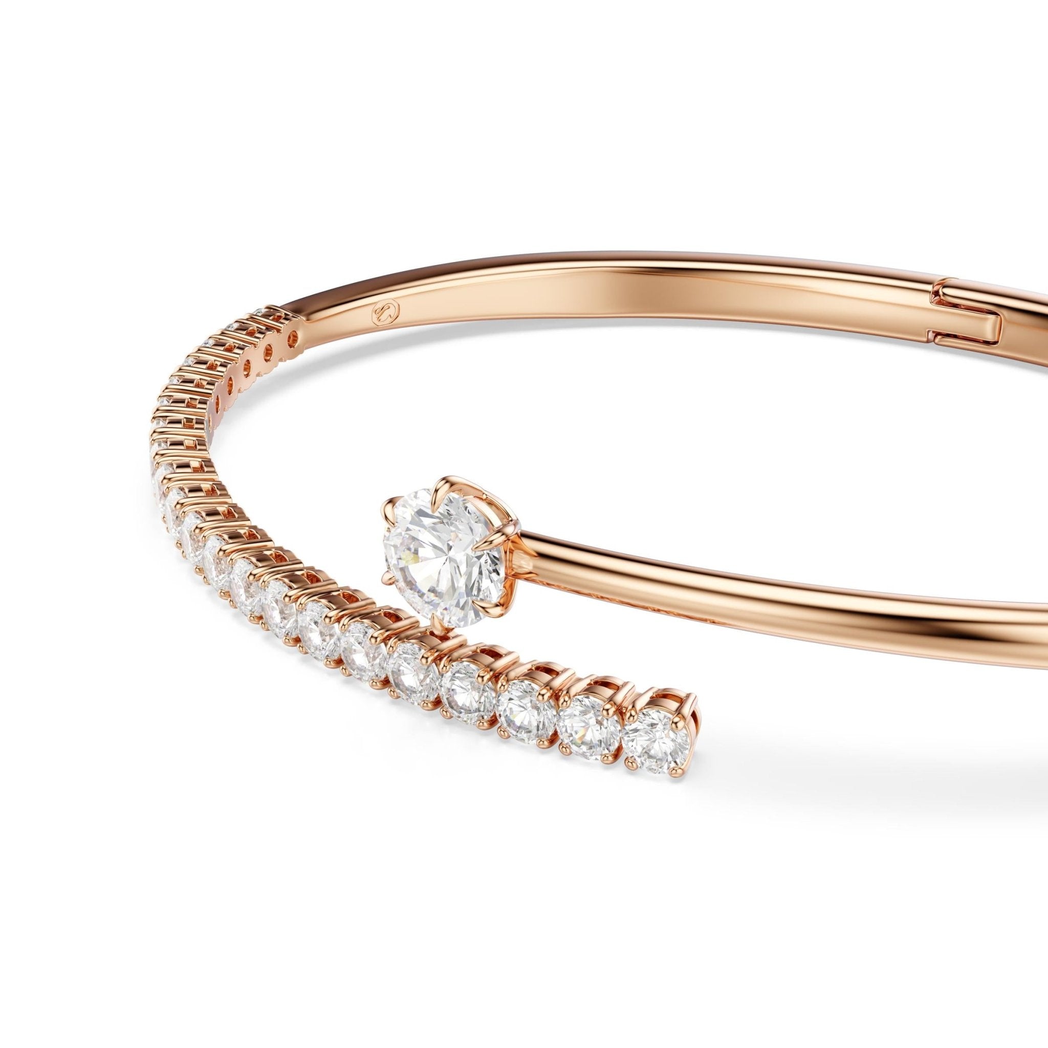 Matrix bangle, Round cut, White, 18K rose gold finish -Swarovski