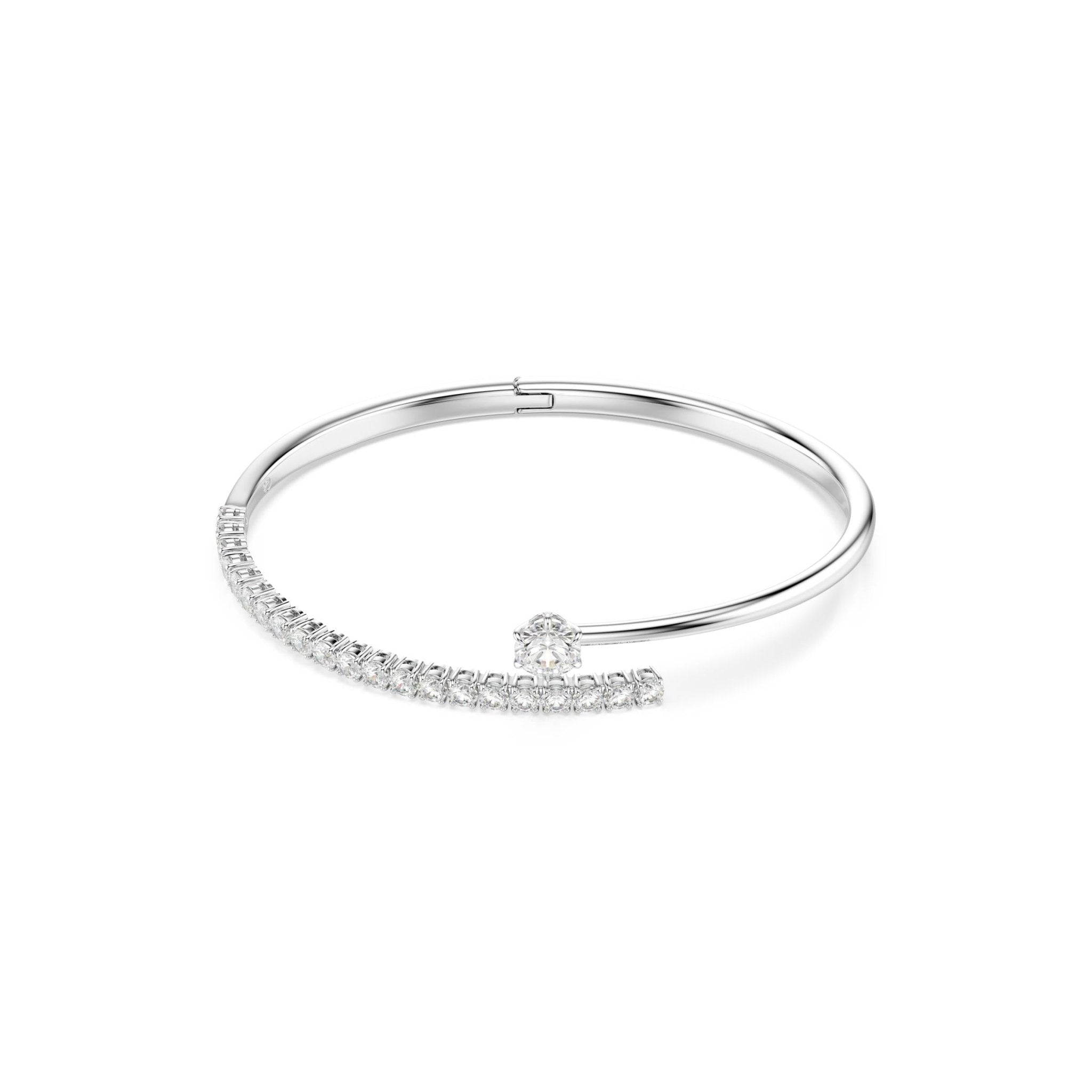 Matrix bangle, Round cut, White, Rhodium plated -Swarovski