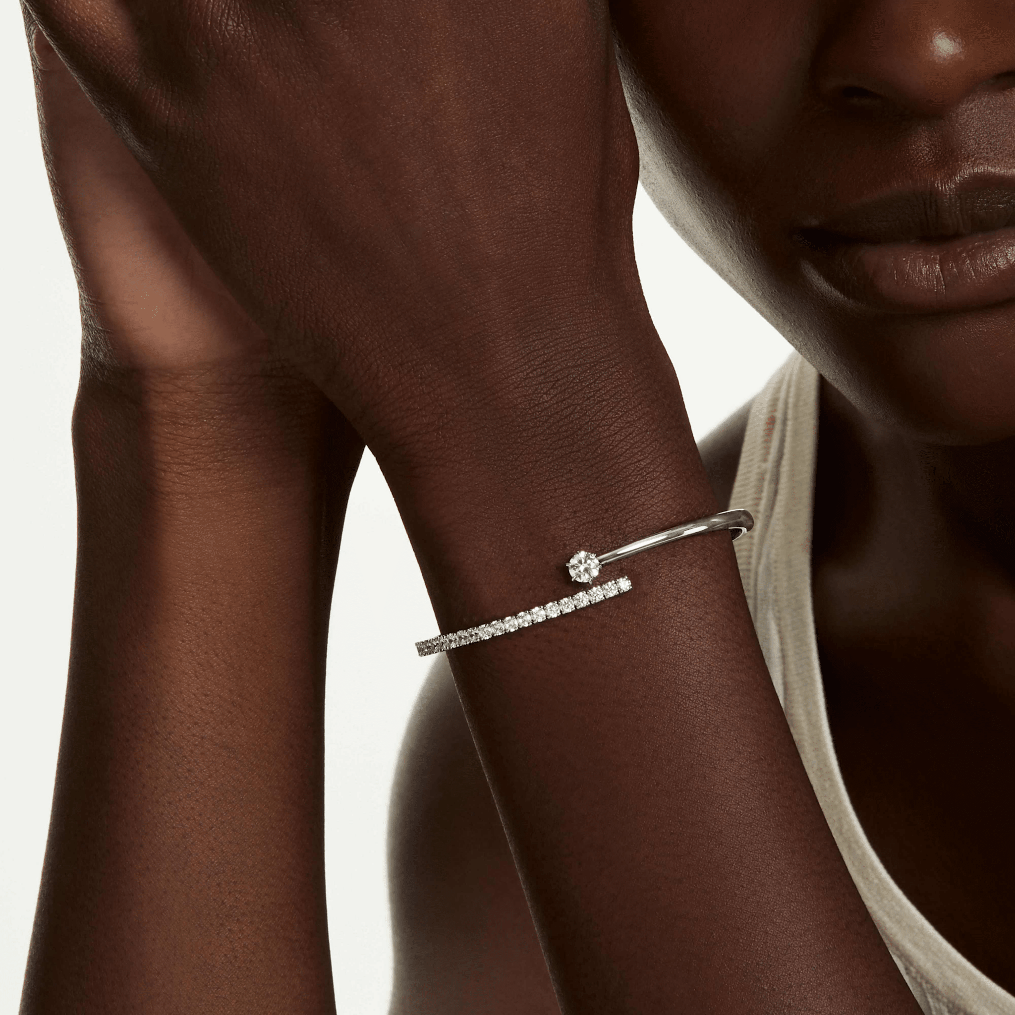 Matrix bangle, Round cut, White, Rhodium plated -Swarovski