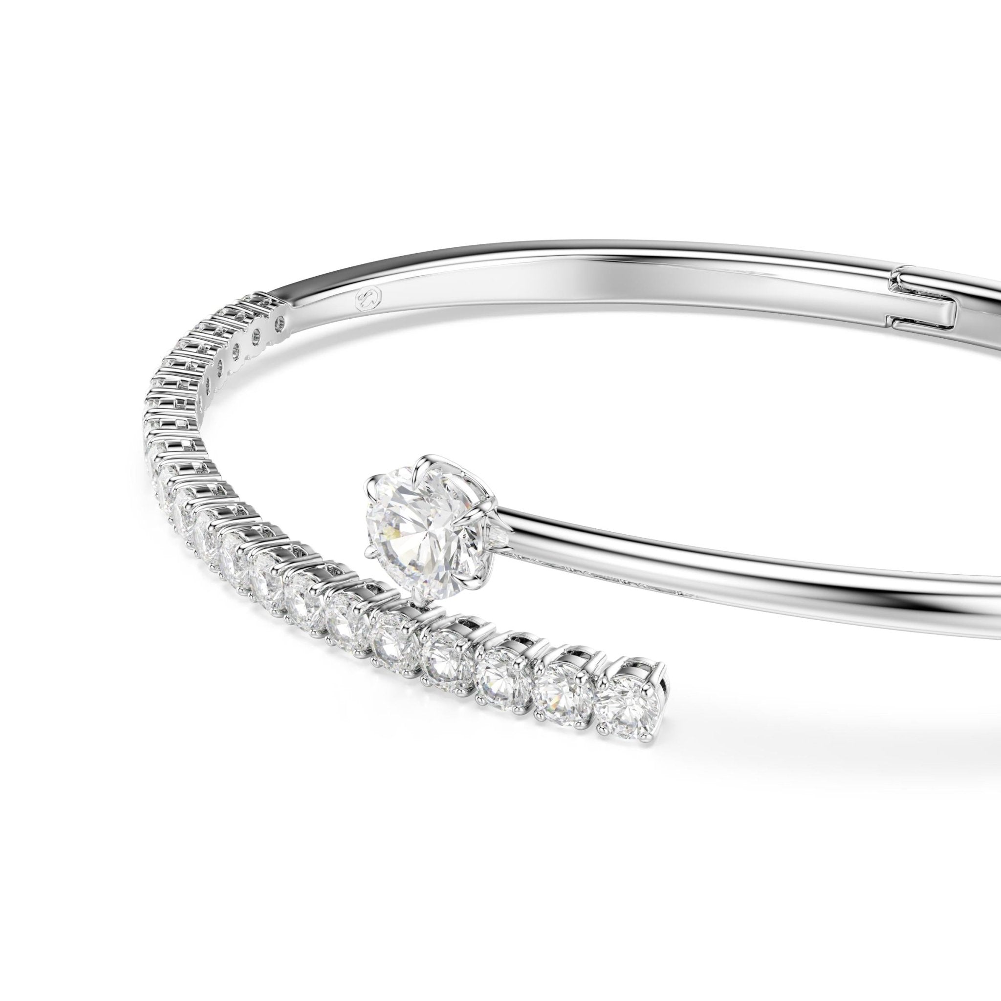 Matrix bangle, Round cut, White, Rhodium plated -Swarovski
