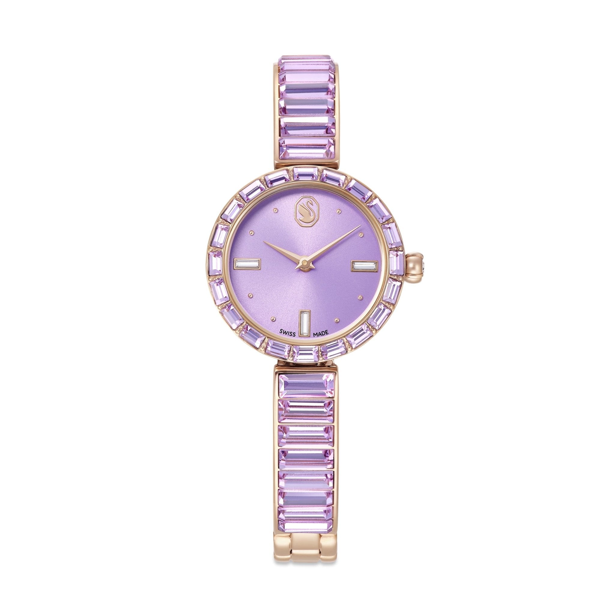 Matrix bangle watch, Swiss Made, Crystal bracelet, Purple, Champagne gold-tone finish -Swarovski