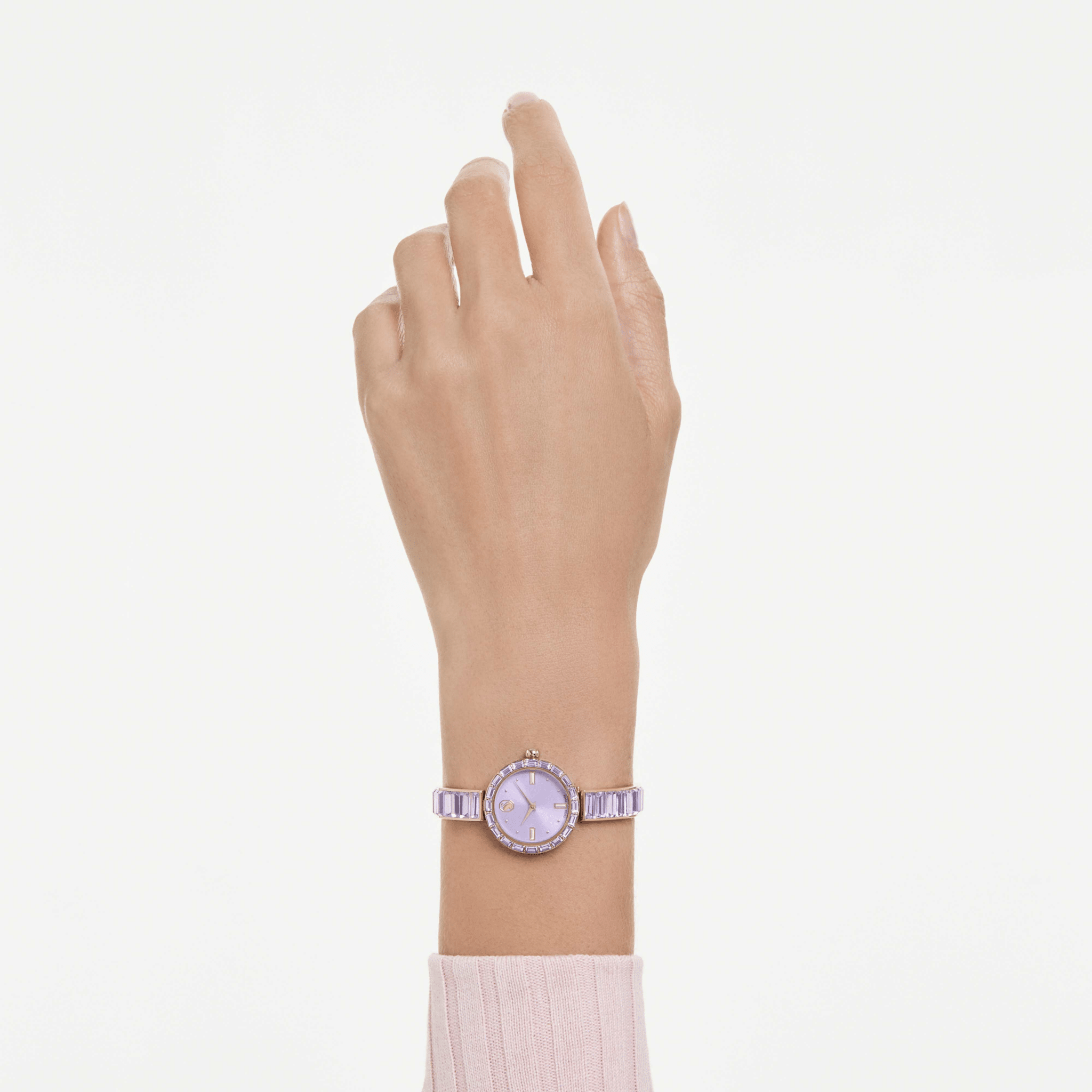 Matrix bangle watch, Swiss Made, Crystal bracelet, Purple, Champagne gold-tone finish -Swarovski