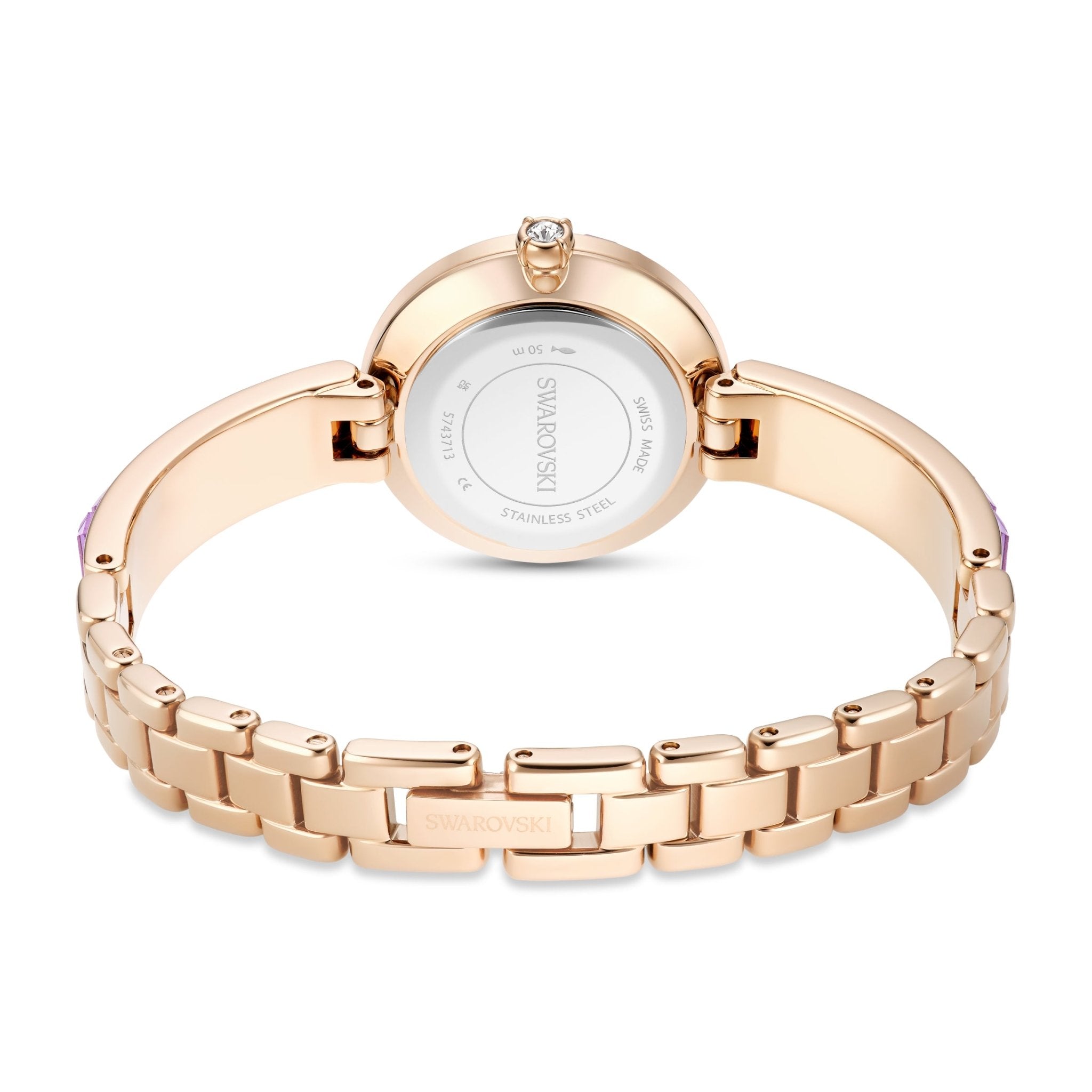 Matrix bangle watch, Swiss Made, Crystal bracelet, Purple, Champagne gold-tone finish -Swarovski
