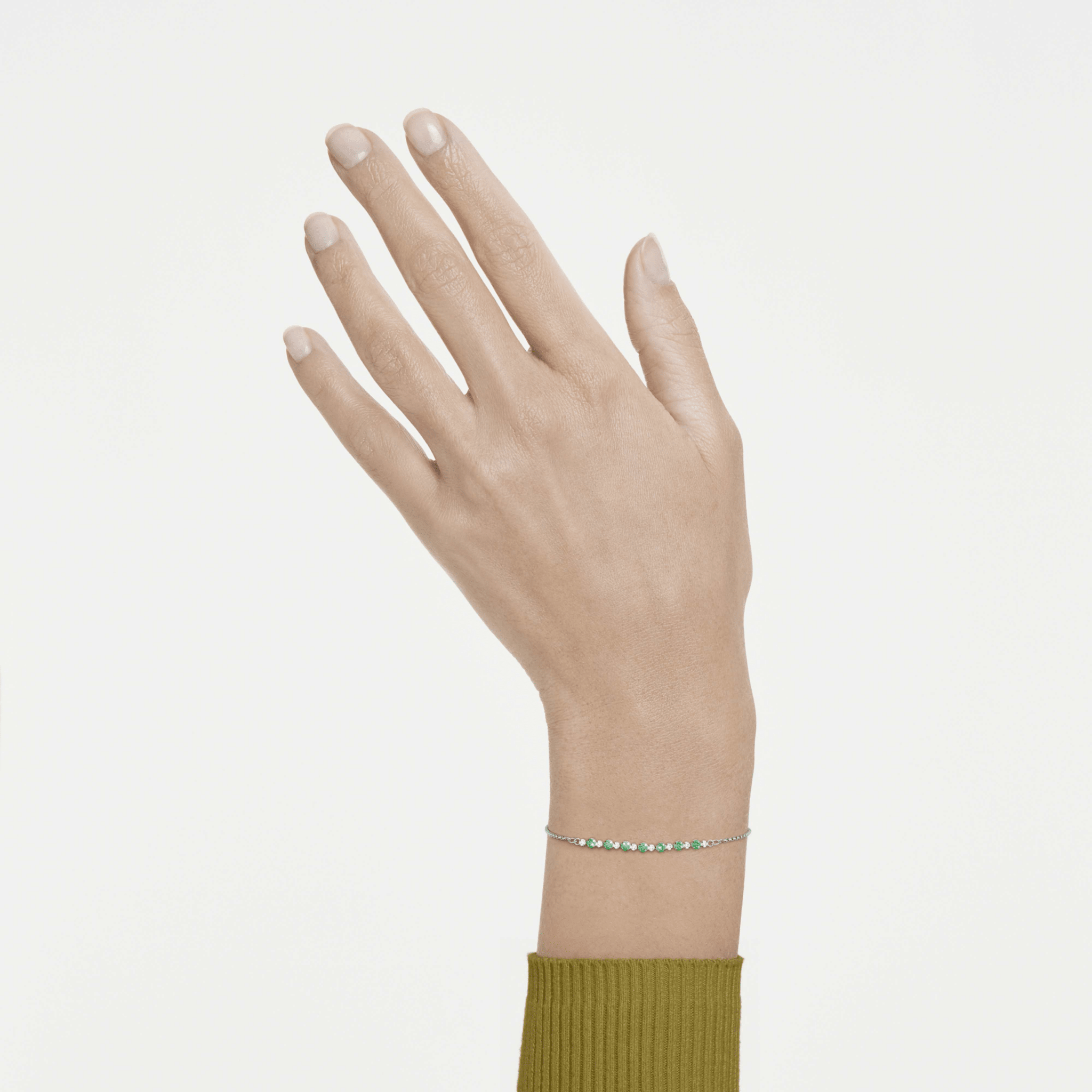 Matrix bracelet, Round cut, Green, Rhodium plated -Swarovski