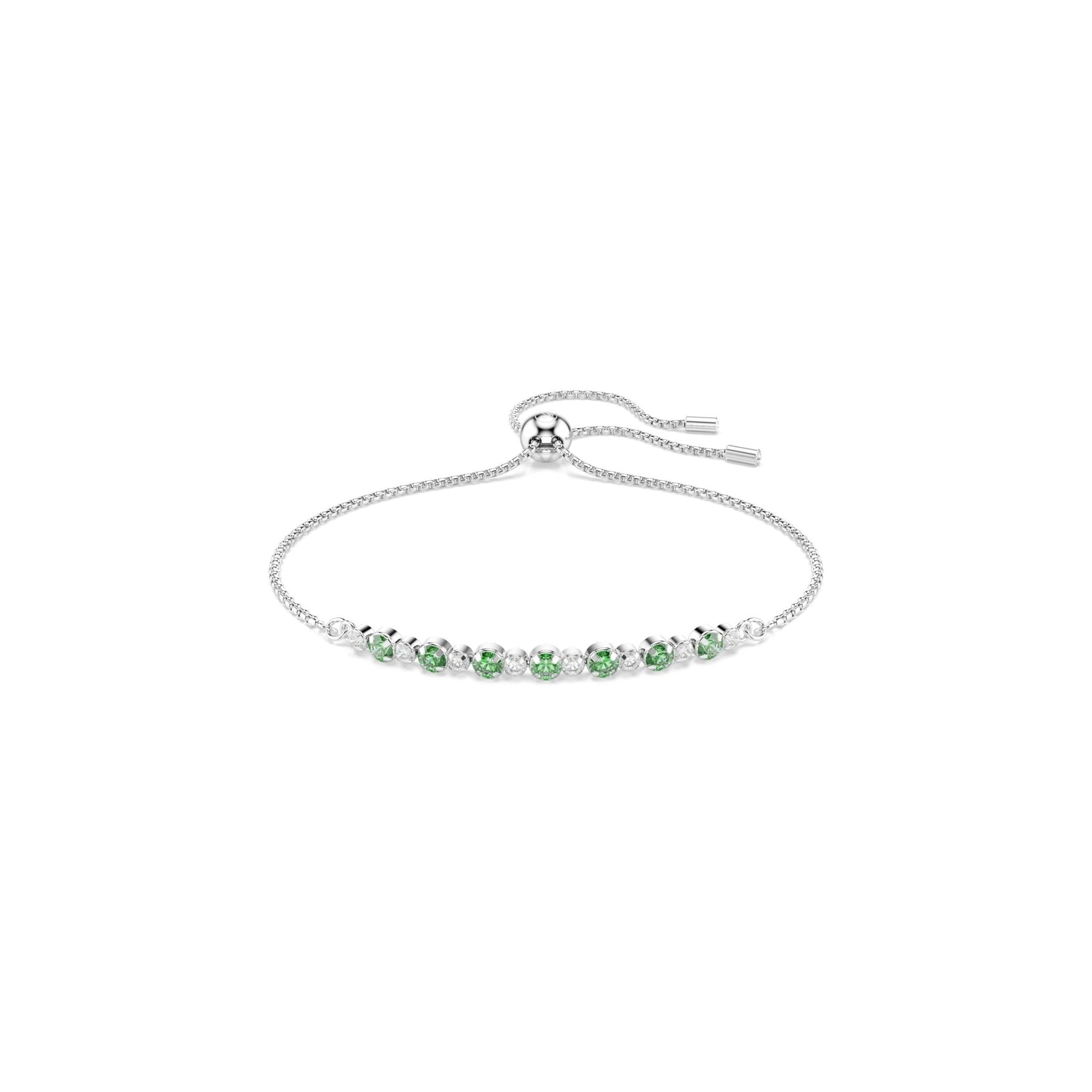Matrix bracelet, Round cut, Green, Rhodium plated -Swarovski