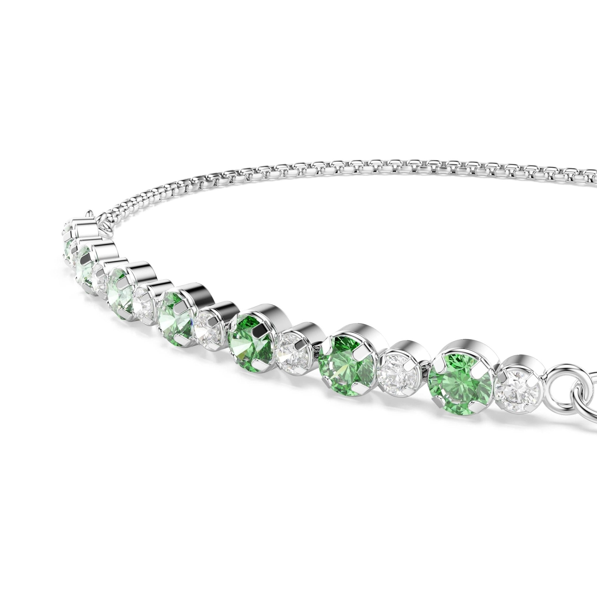 Matrix bracelet, Round cut, Green, Rhodium plated -Swarovski