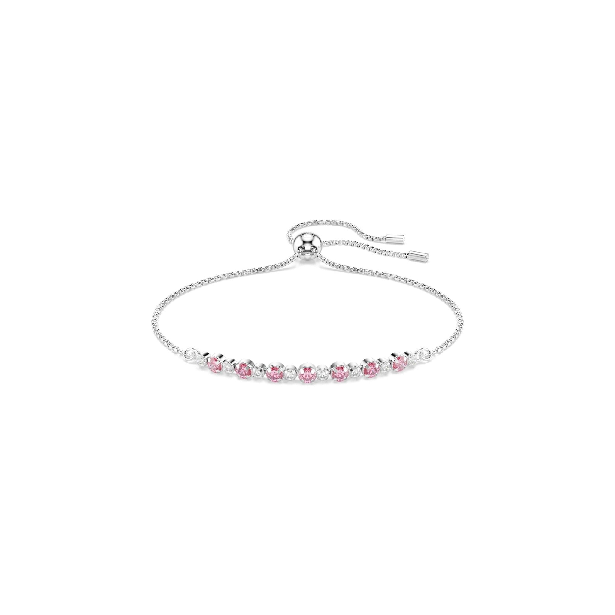 Matrix bracelet, Round cut, Pink, Rhodium plated -Swarovski