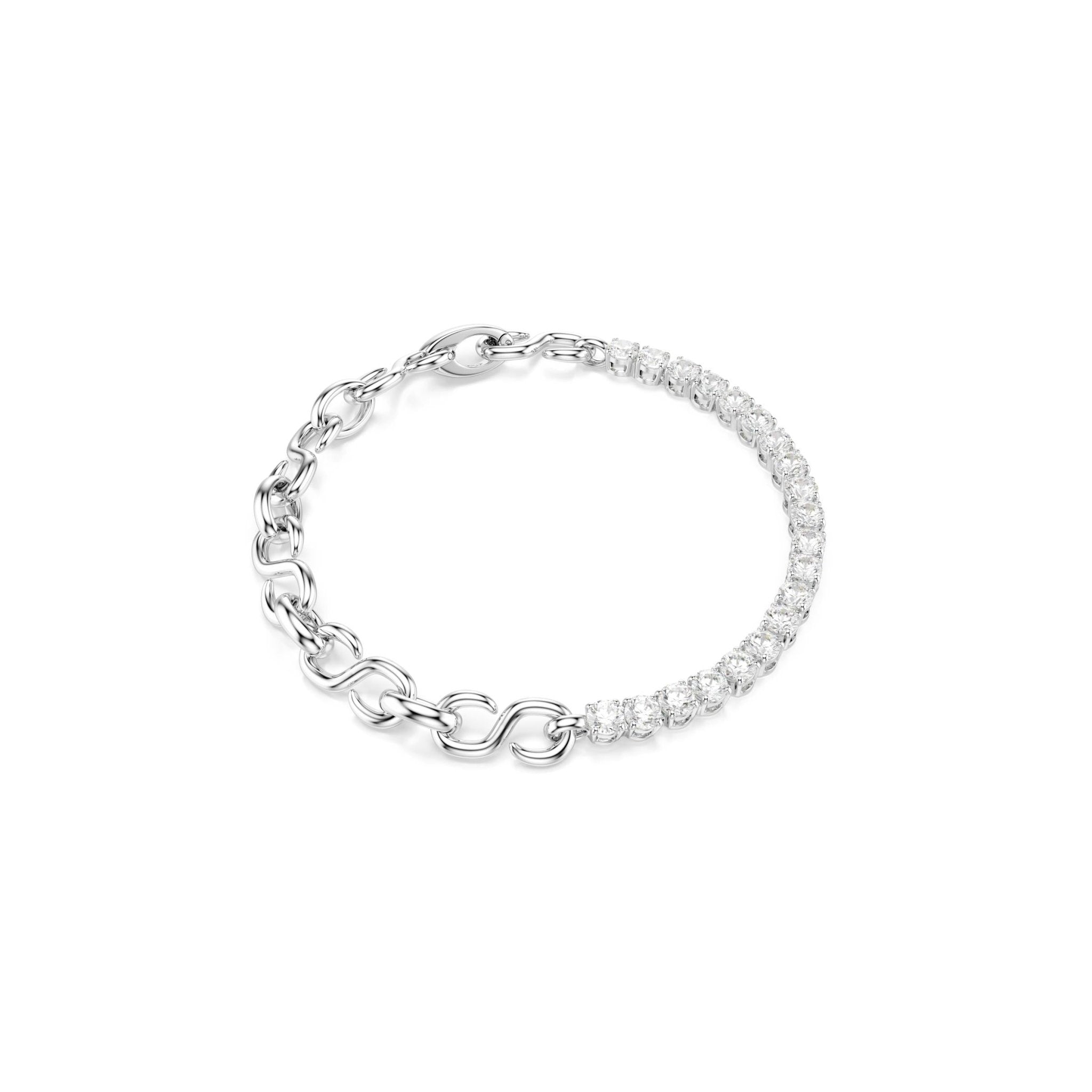 Matrix bracelet, Round cut, White, Rhodium plated -Swarovski