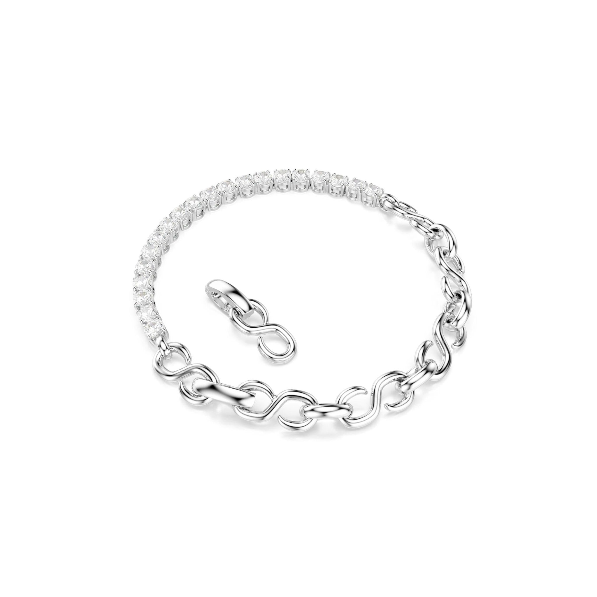 Matrix bracelet, Round cut, White, Rhodium plated -Swarovski