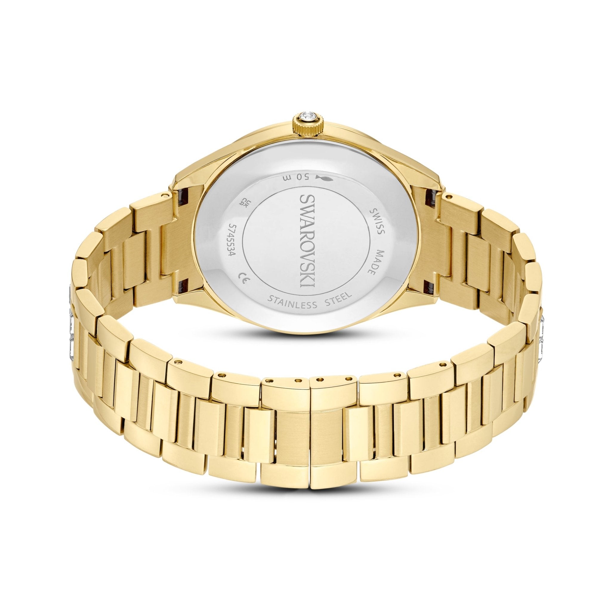 Matrix date watch, Swiss Made, Metal bracelet, Gold tone, Gold-tone finish -Swarovski