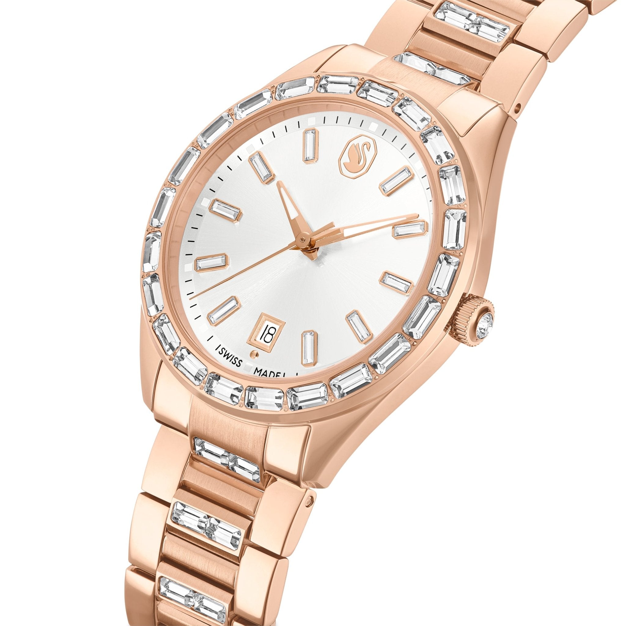Matrix date watch, Swiss Made, Metal bracelet, Rose gold tone, Rose gold-tone finish -Swarovski