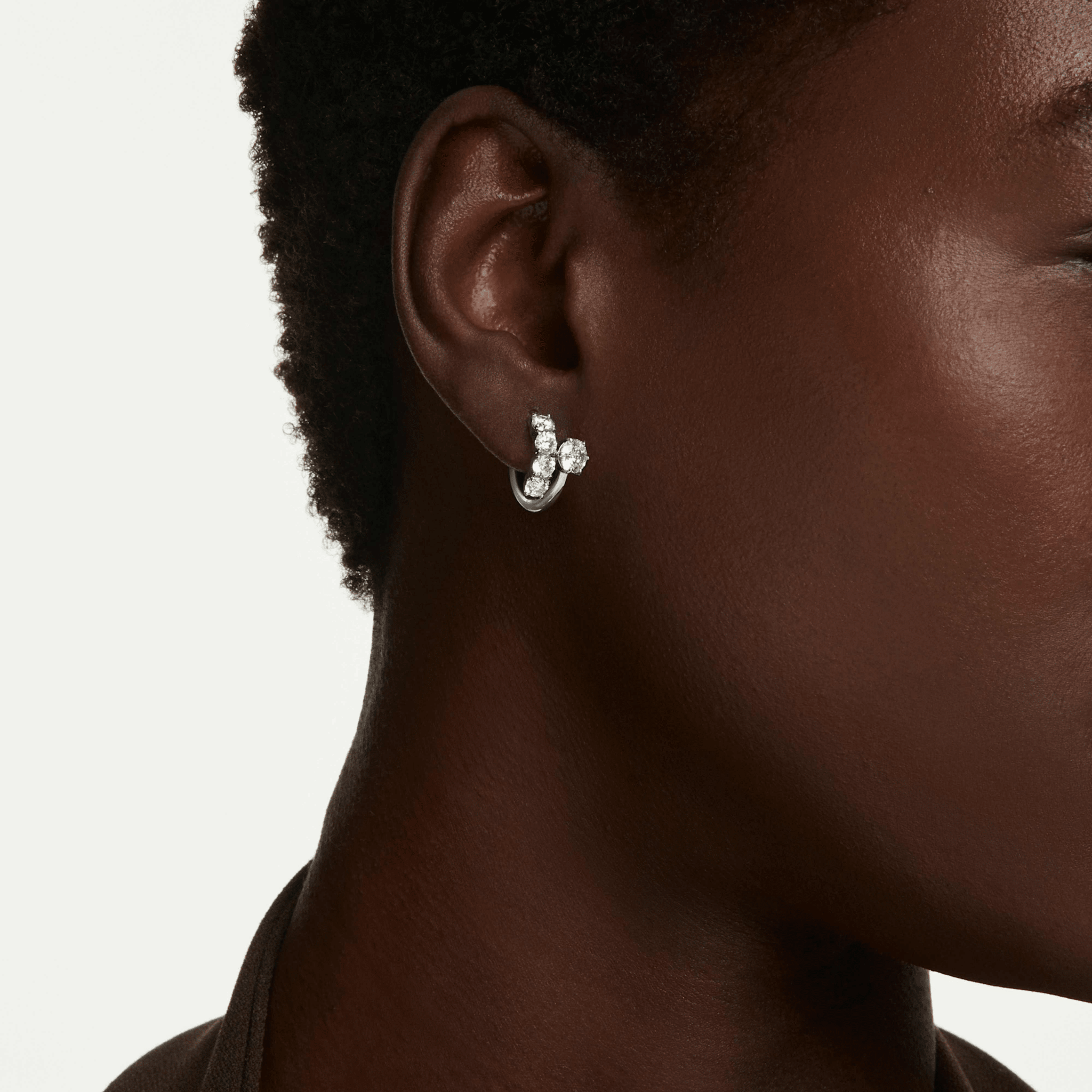 Matrix hoop earrings, Round cut, White, Rhodium plated -Swarovski