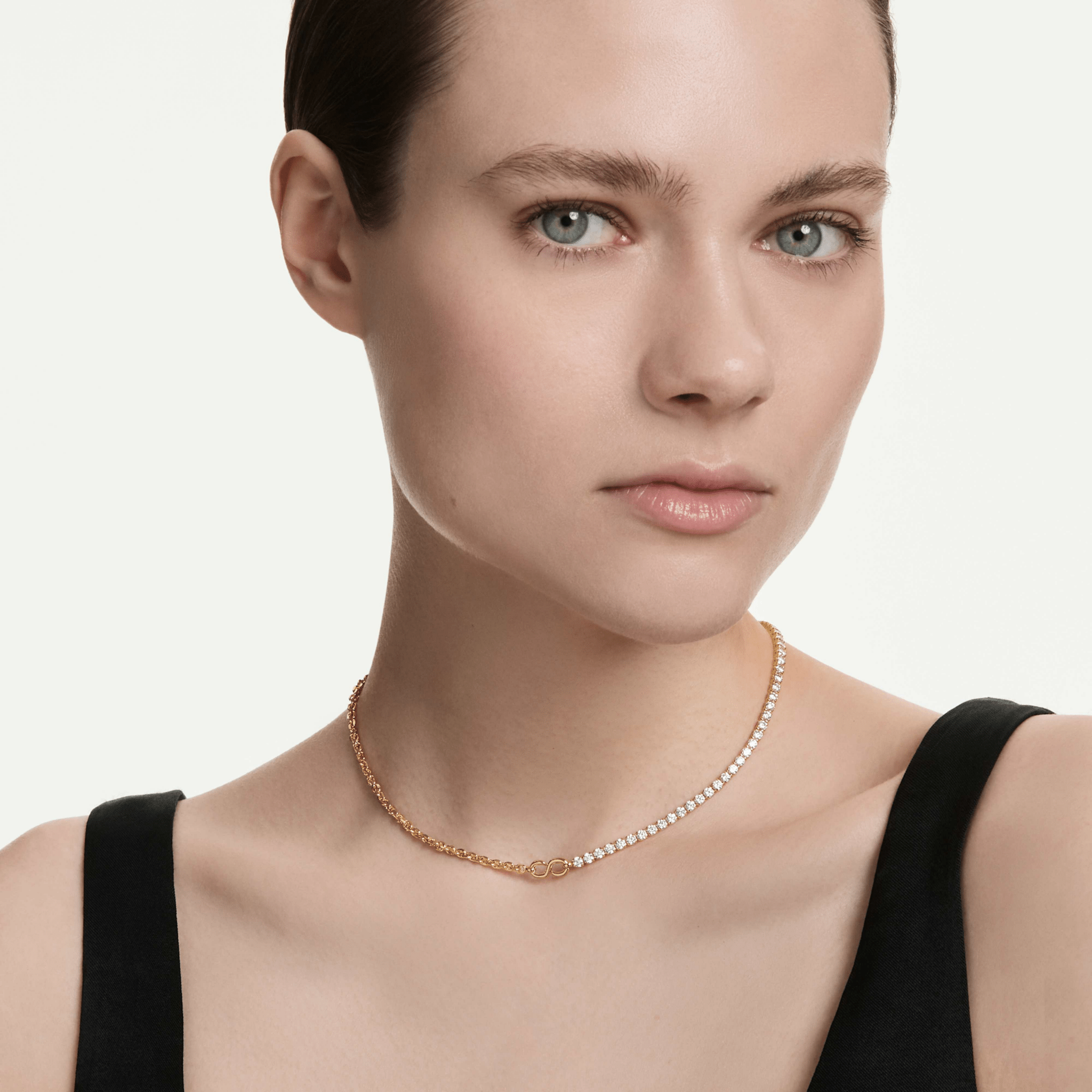 Matrix necklace, Round cut, White, 18K gold finish -Swarovski