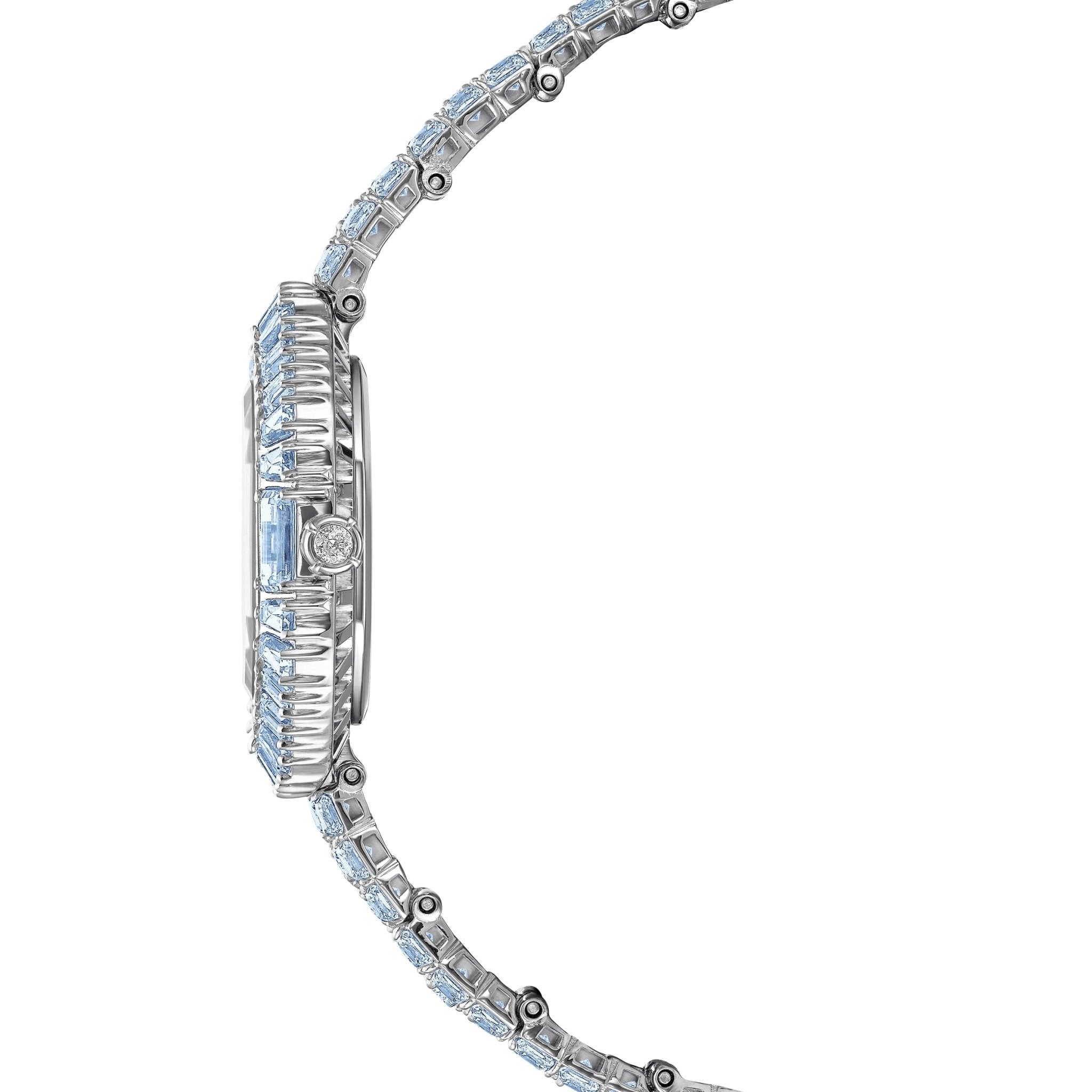 Matrix octagon watch, Baguette cut, Metal bracelet, Blue, Stainless steel -Swarovski