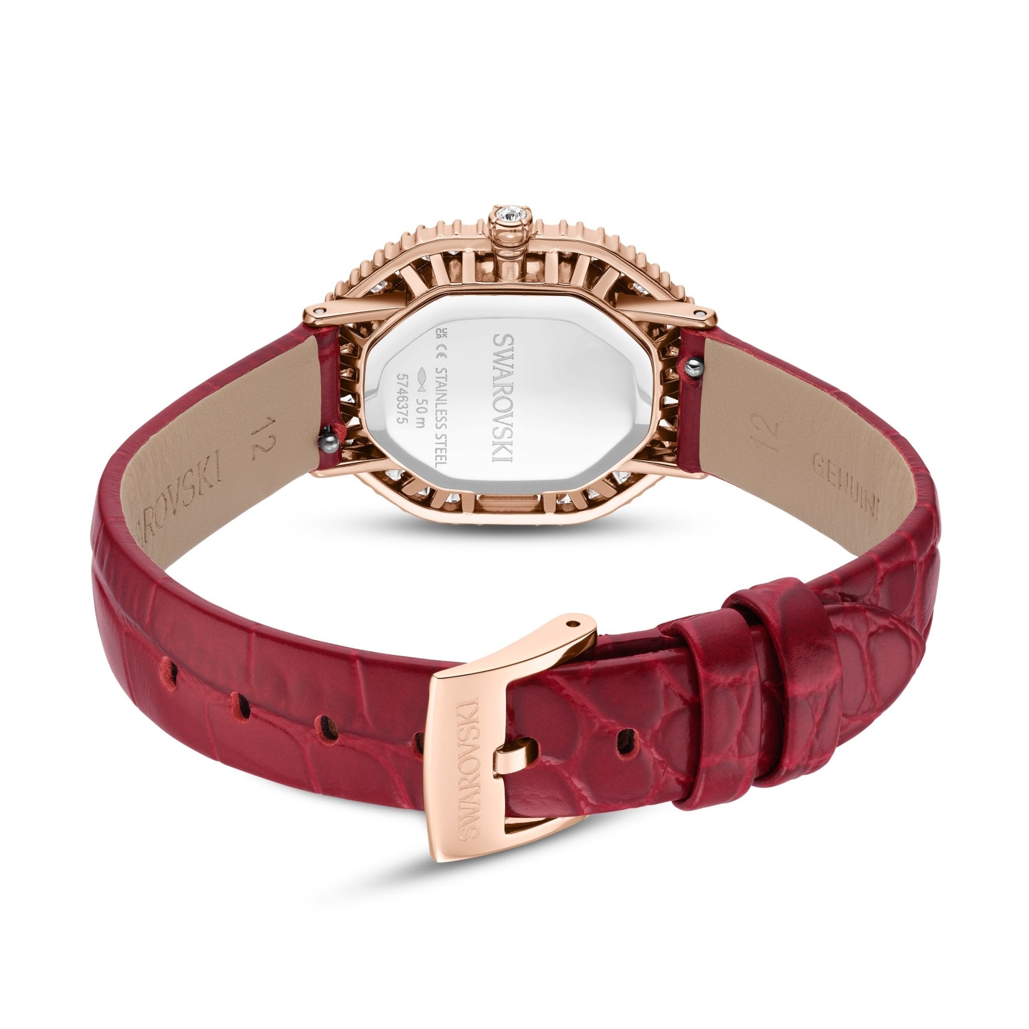 Matrix octagon watch, Leather strap, Rose gold tone, Rose gold-tone finish -Swarovski