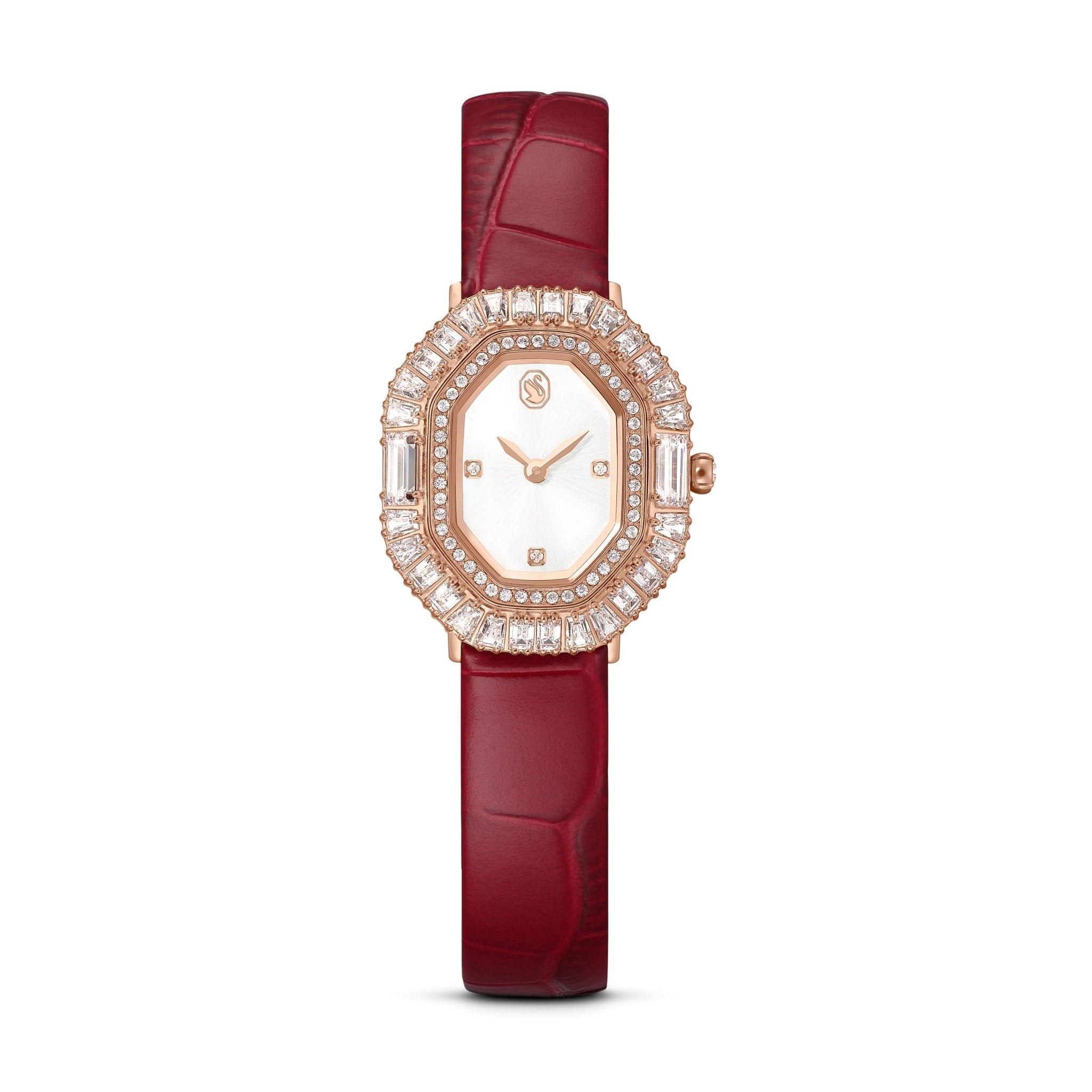 Matrix octagon watch, Leather strap, Rose gold tone, Rose gold-tone finish -Swarovski