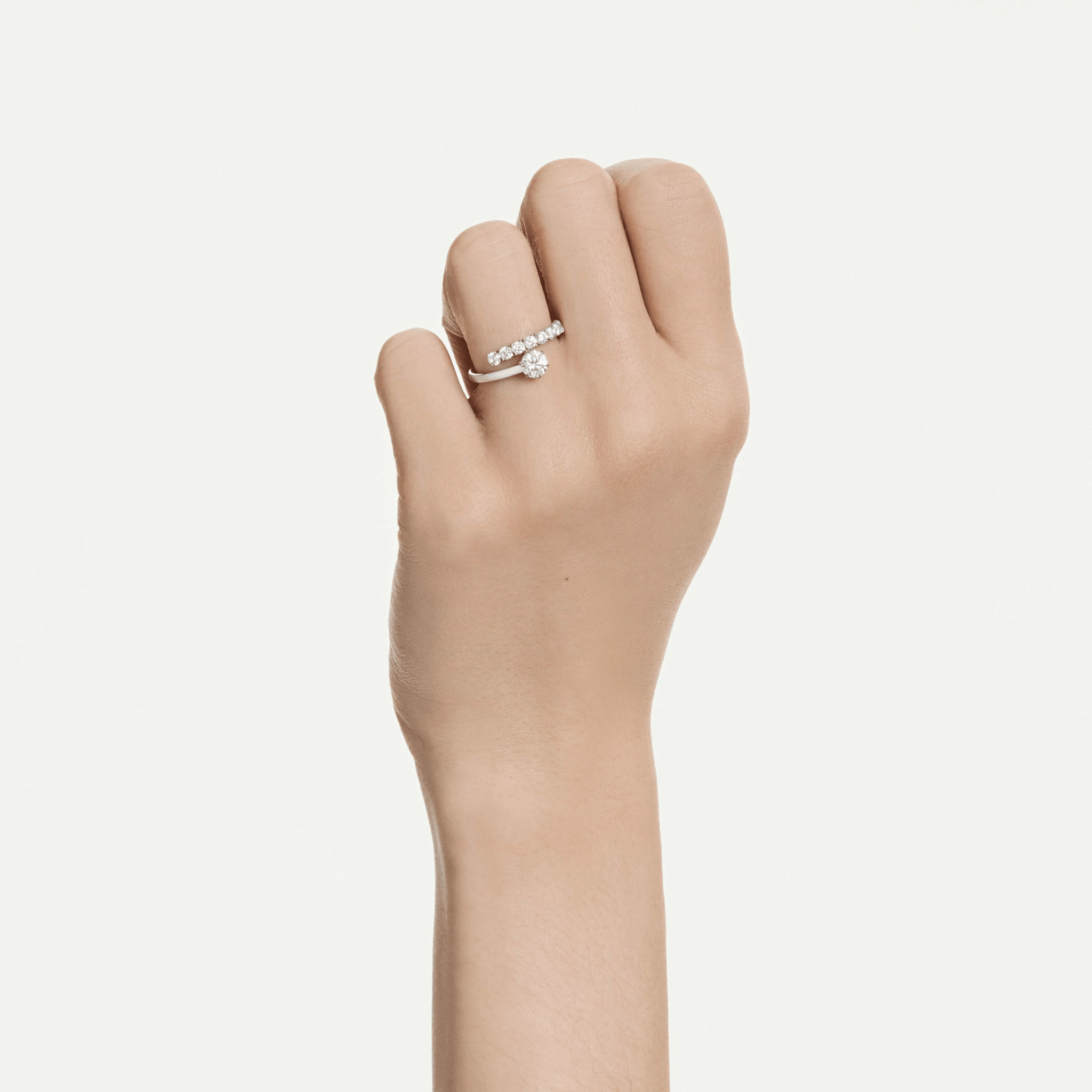 Matrix open ring, Round cut, White, Rhodium plated -Swarovski