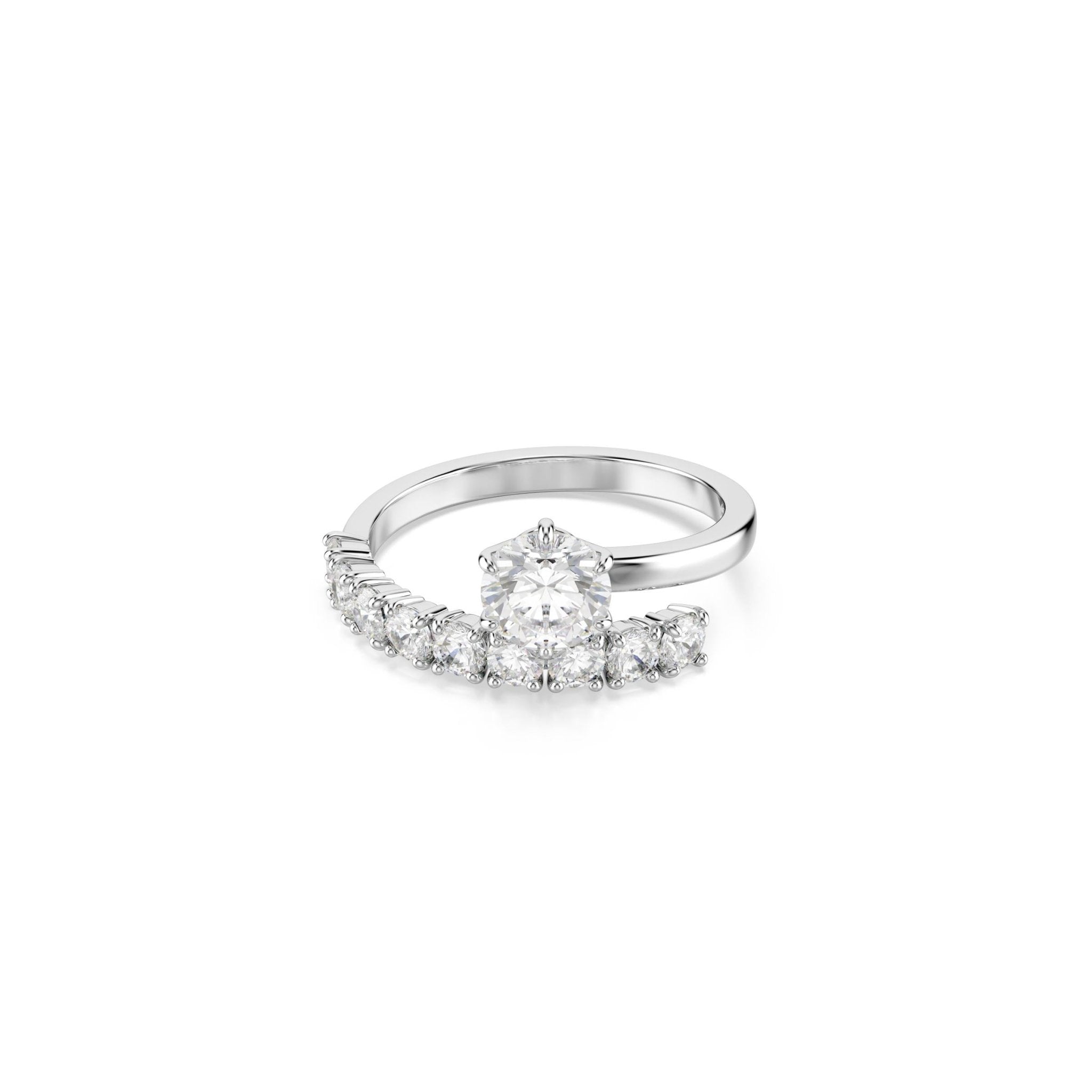 Matrix open ring, Round cut, White, Rhodium plated -Swarovski