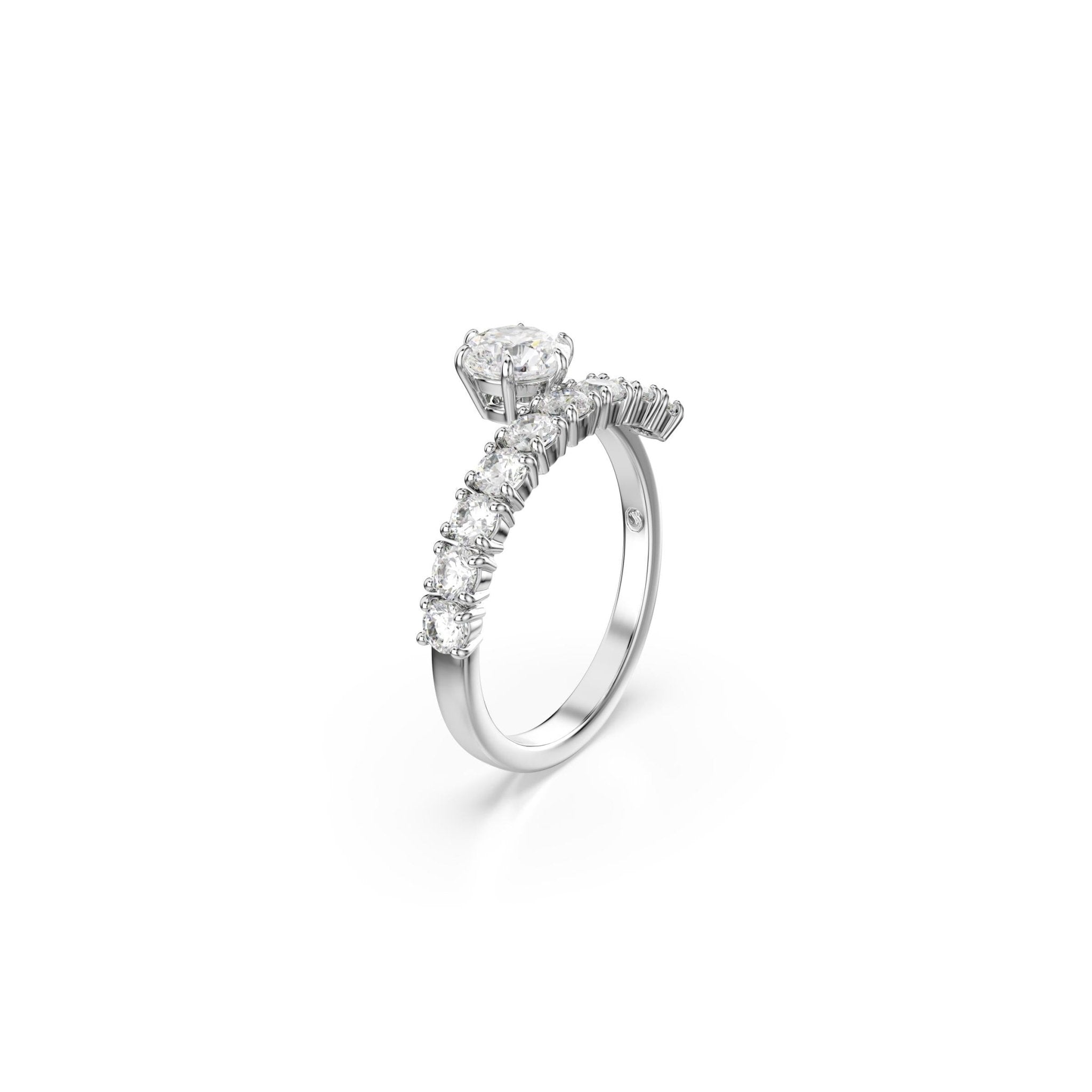 Matrix open ring, Round cut, White, Rhodium plated -Swarovski