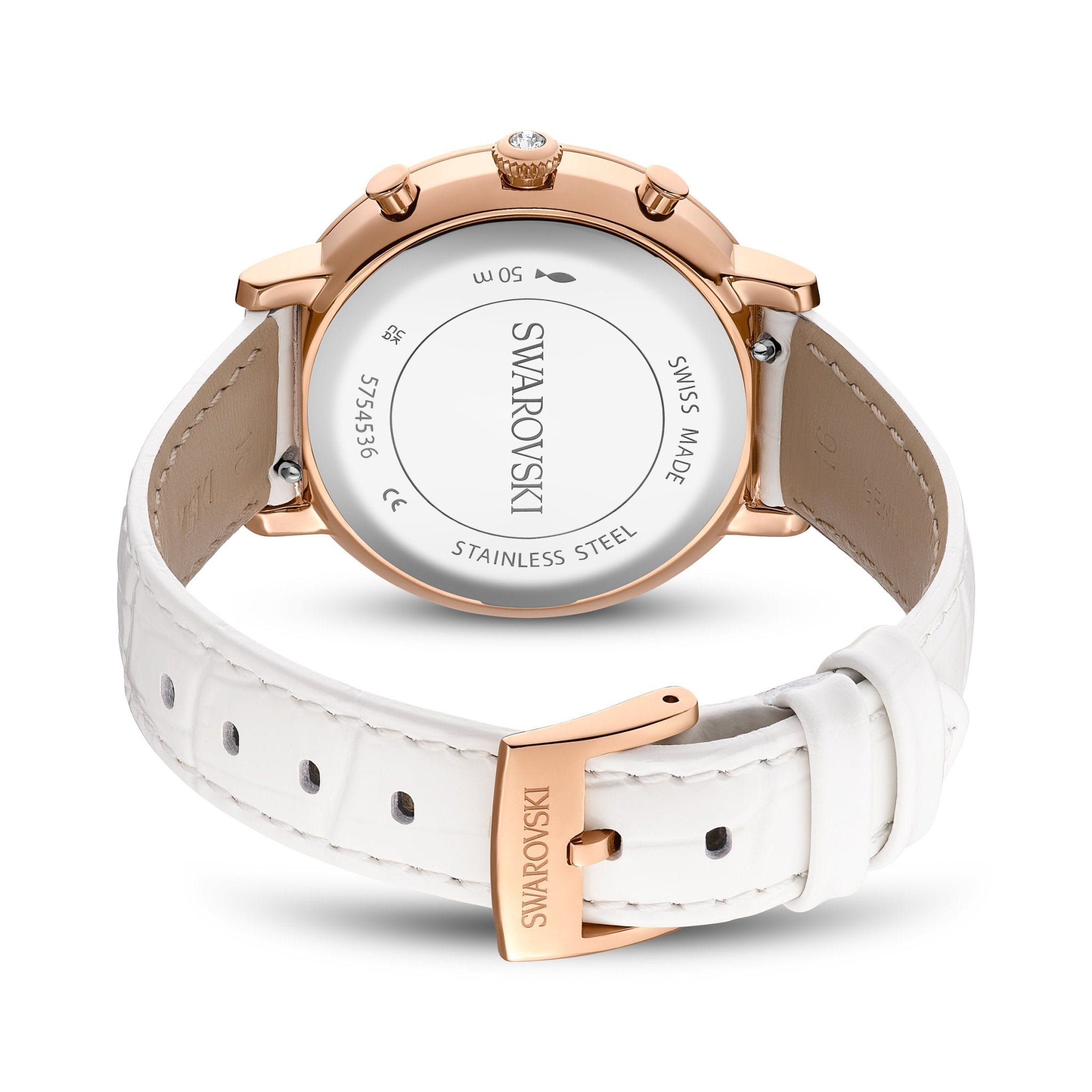 Matrix tennis chrono watch, Swiss Made, Leather strap, Rose gold tone, Rose gold-tone finish -Swarovski