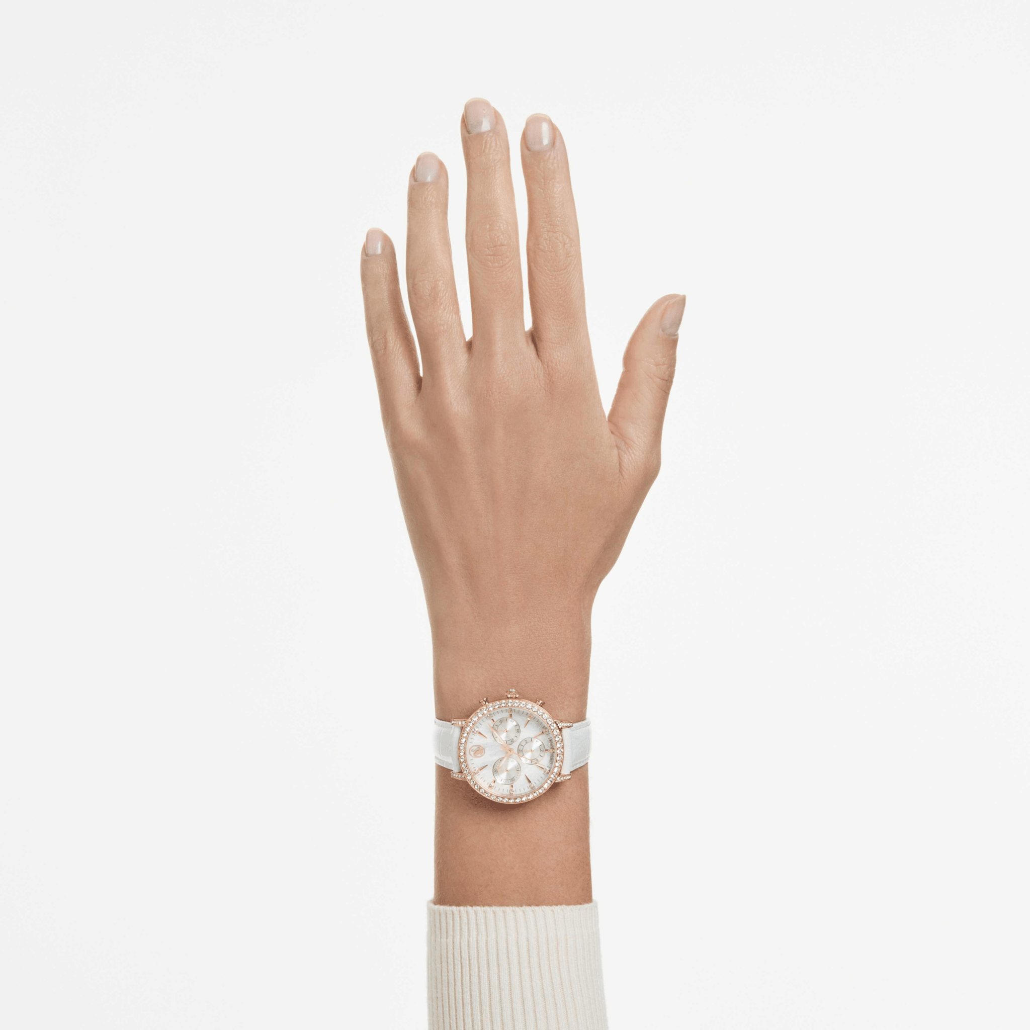 Matrix tennis chrono watch, Swiss Made, Leather strap, Rose gold tone, Rose gold-tone finish -Swarovski