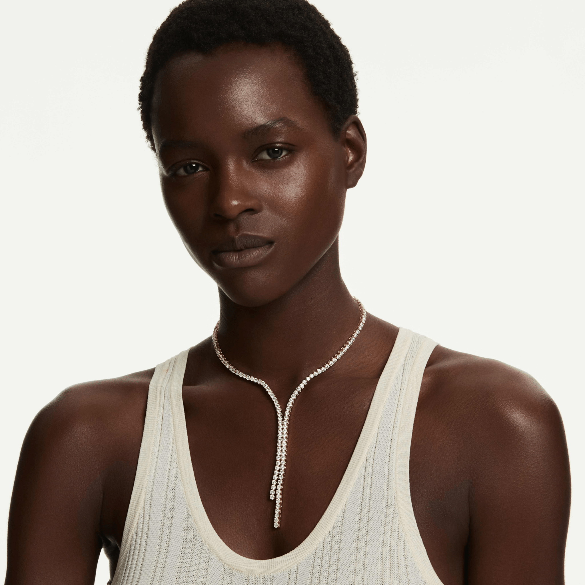 Matrix Y necklace, Round cut, White, 18K gold finish -Swarovski