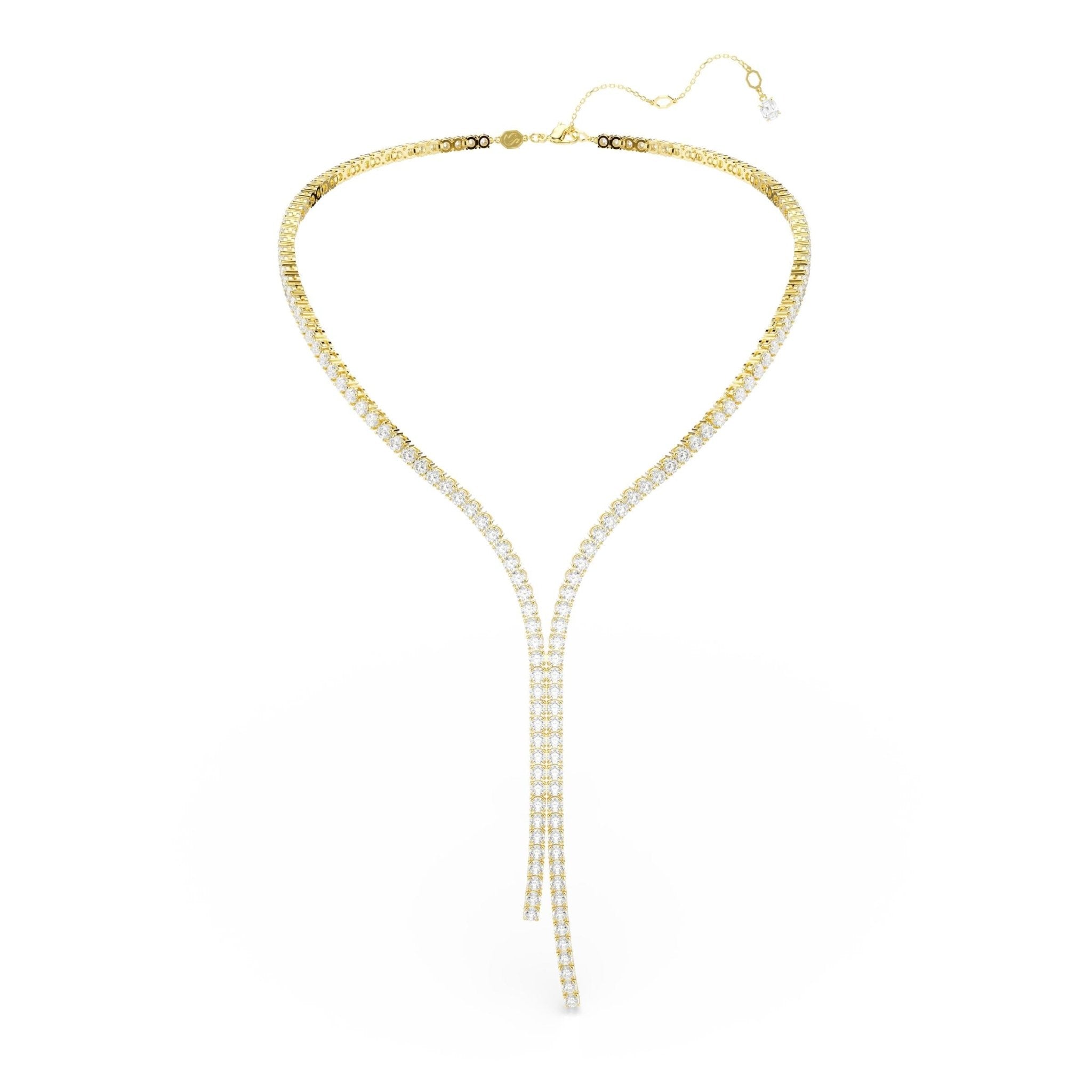 Matrix Y necklace, Round cut, White, 18K gold finish -Swarovski