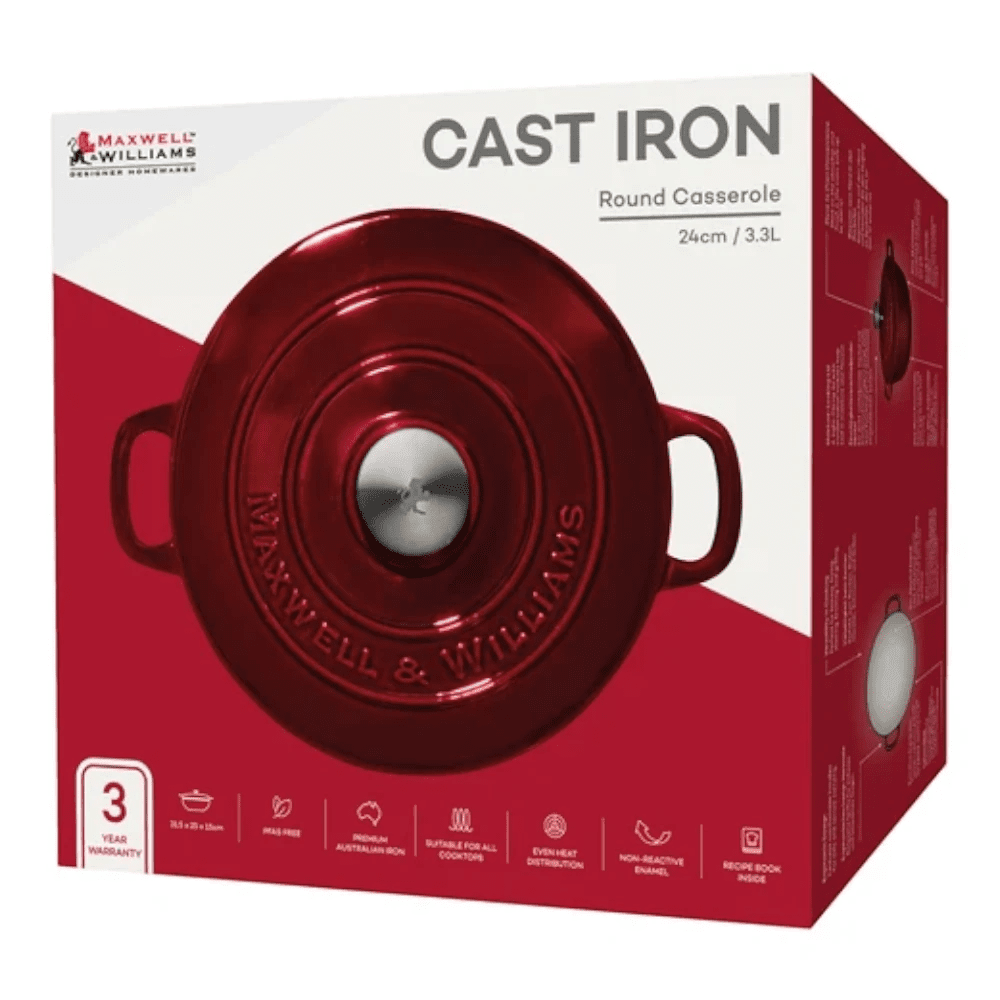 Maxwell & Williams Cast Iron Round Casserole 24CM / 3.3L Gift Box -Maxwell & Williams