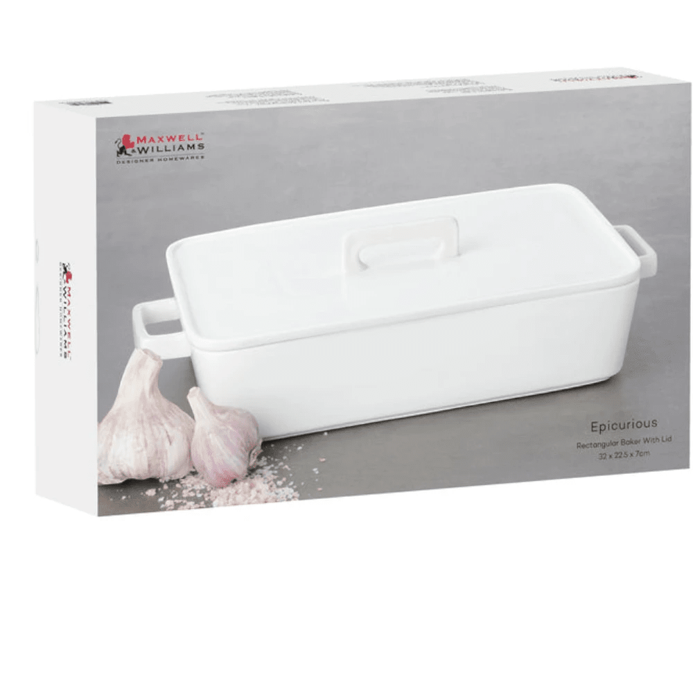 Maxwell & Williams Epicurious Rectangular Baker With Lid 32X22.5X7CM White Gift Box -Maxwell & Williams