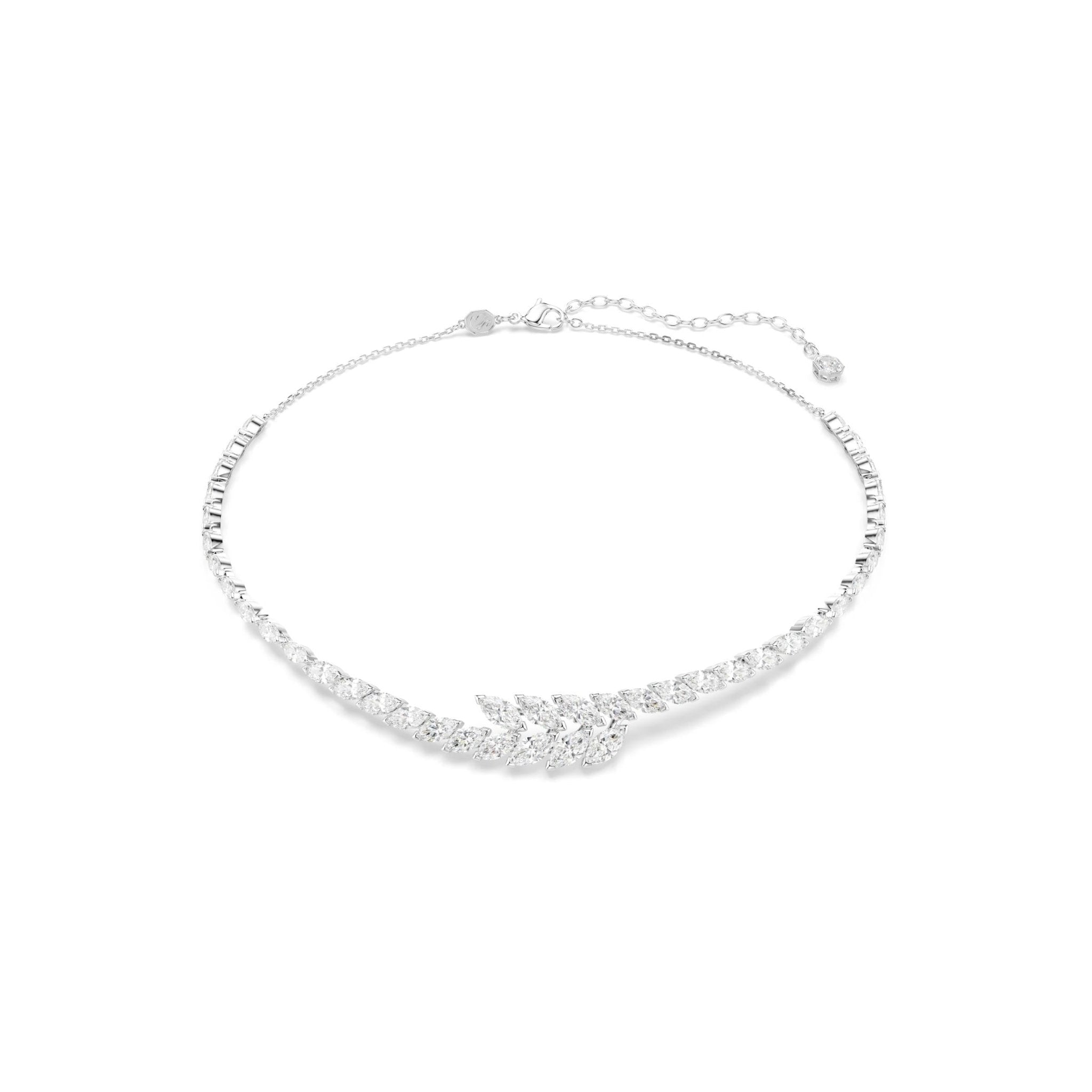 Mesmera all around necklace, Marquise cut, White, Rhodium plated -Swarovski