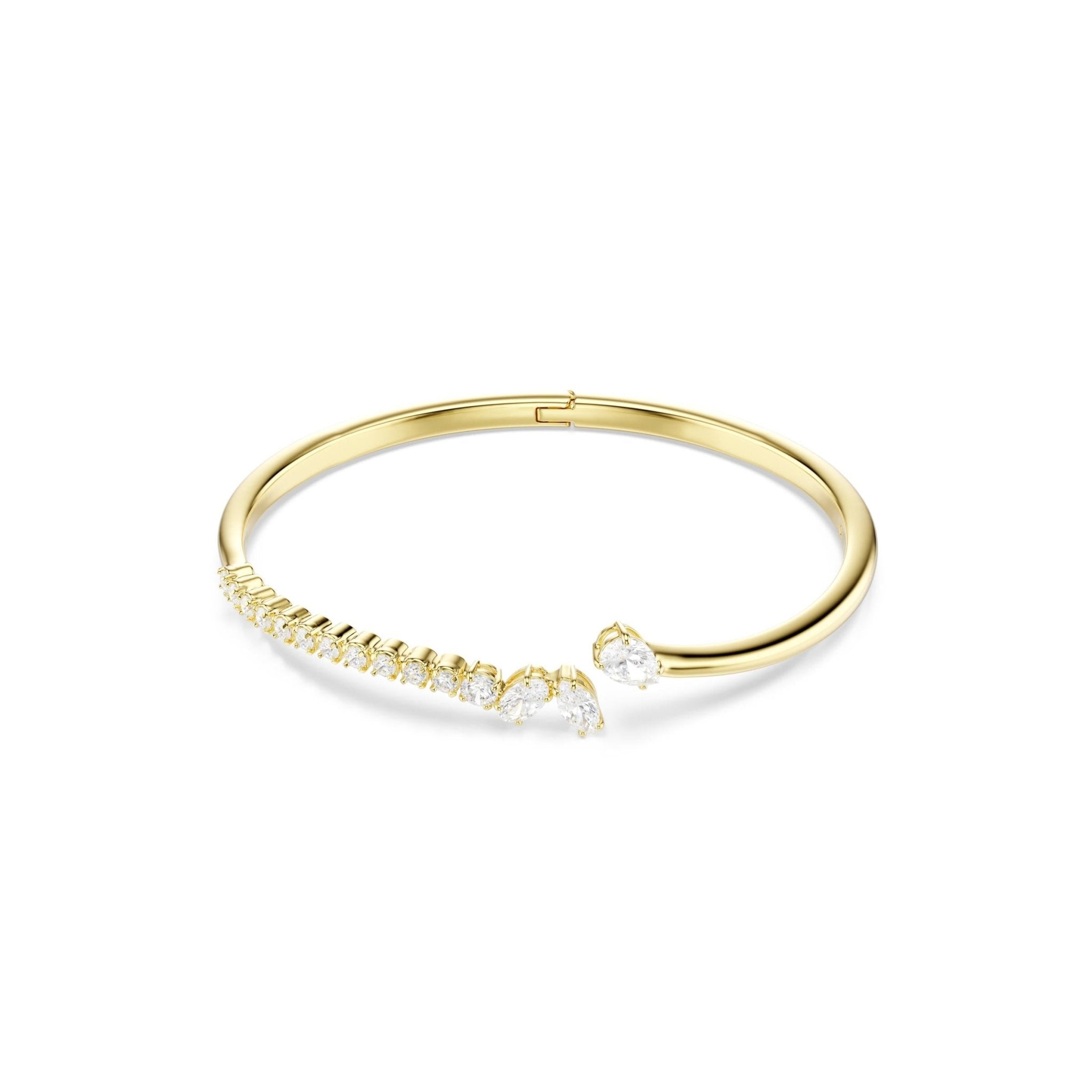 Mesmera bangle, Mixed cuts, White, 18K gold finish -Swarovski