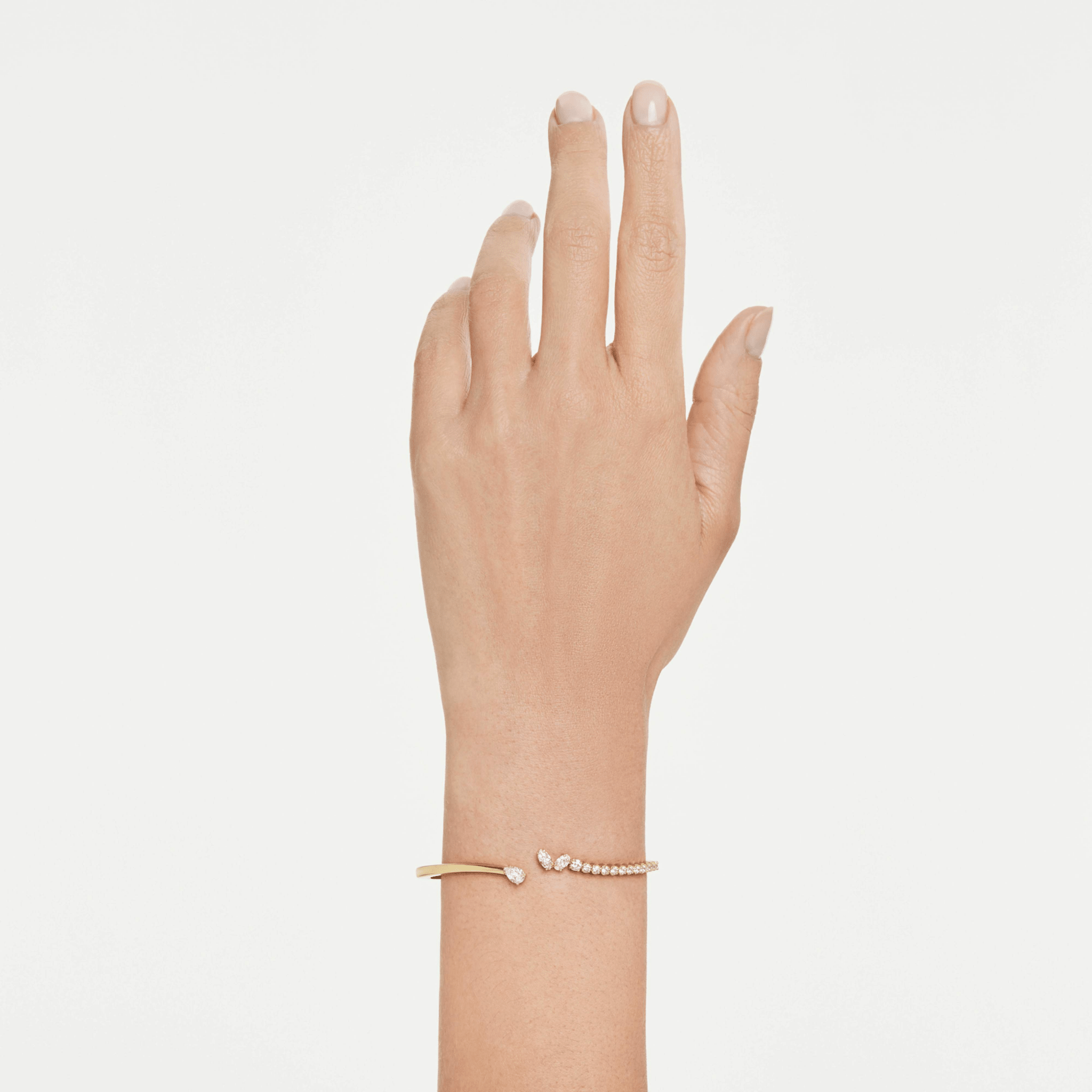 Mesmera bangle, Mixed cuts, White, 18K gold finish -Swarovski