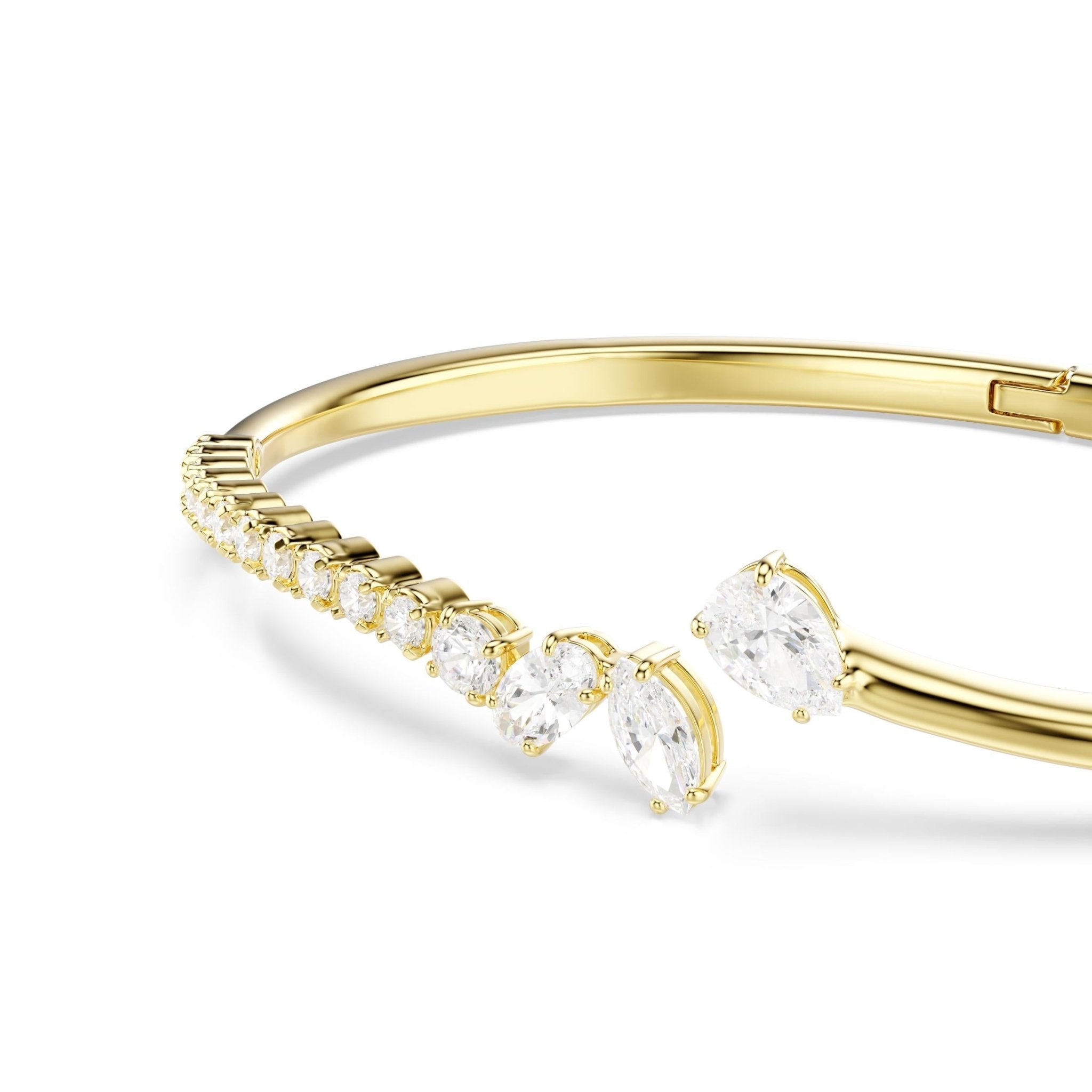 Mesmera bangle, Mixed cuts, White, 18K gold finish -Swarovski