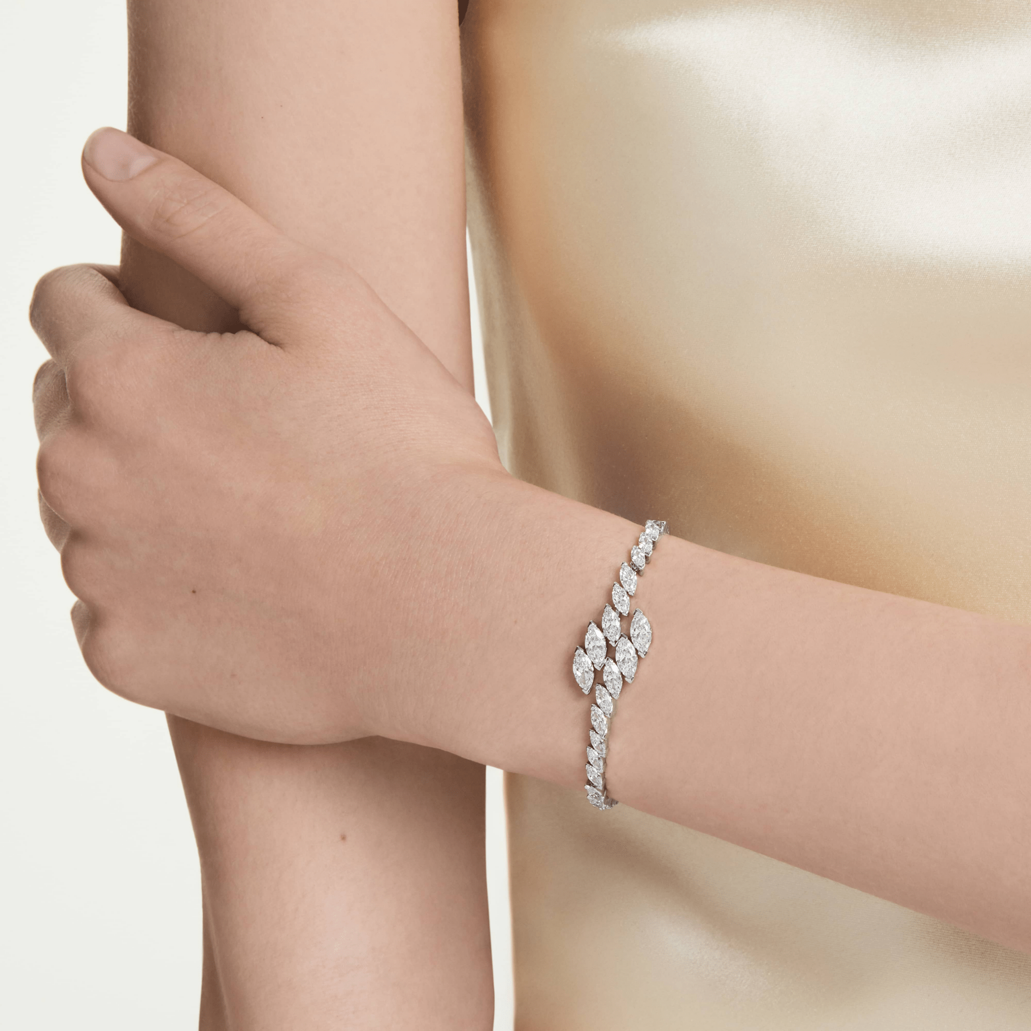 Mesmera bracelet, Marquise cut, White, Rhodium plated - Swarovski