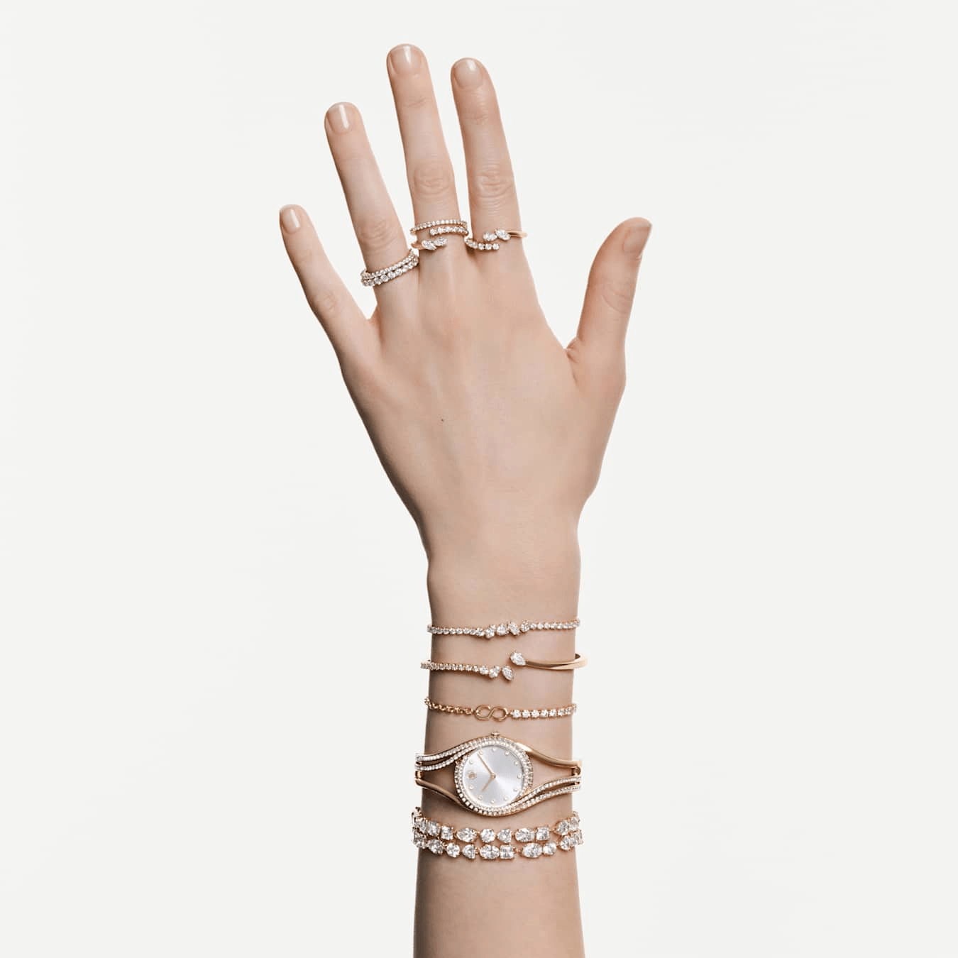 Mesmera bracelet, Mixed cuts, White, 18K gold finish - Swarovski