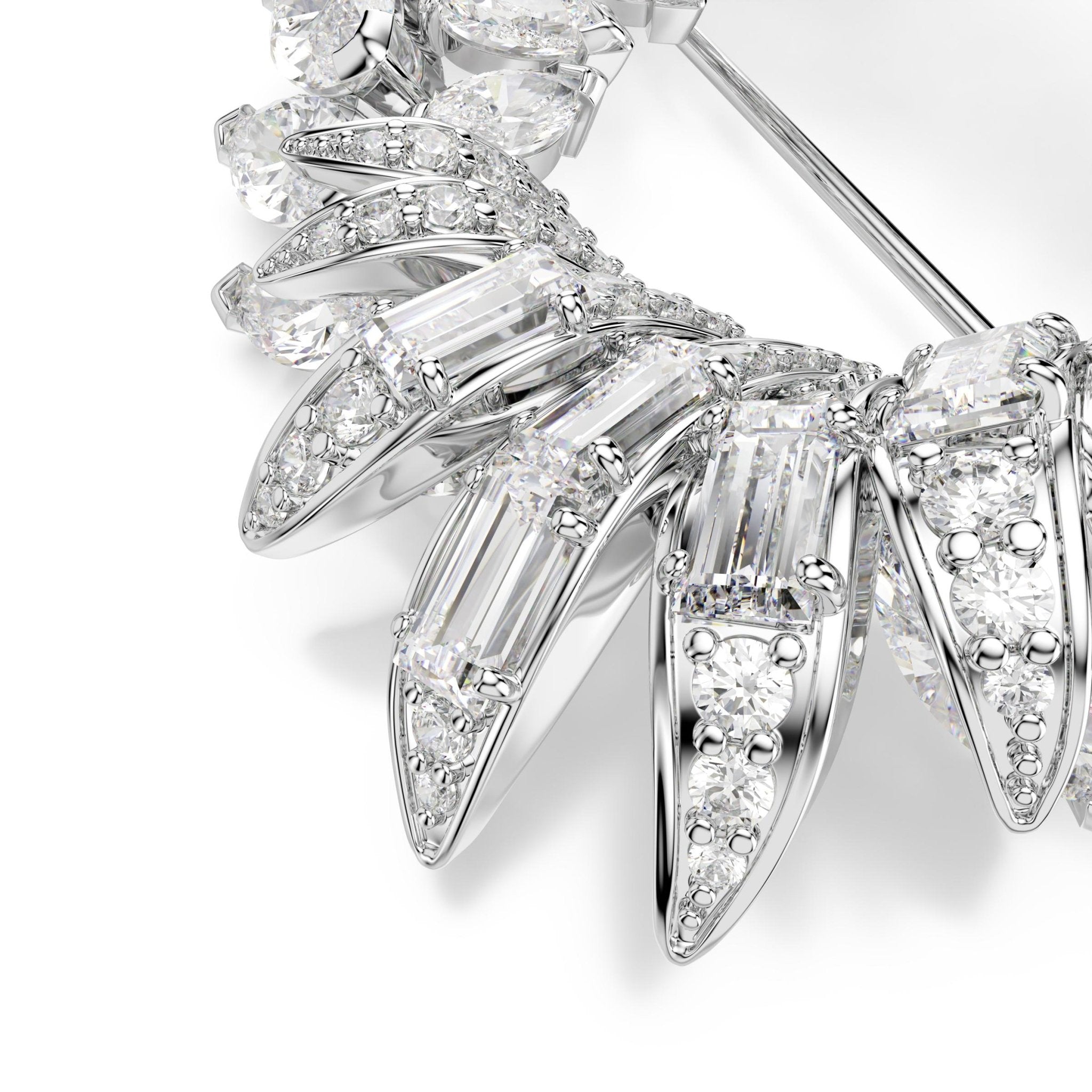 Mesmera brooch, Marquise cut, White, Rhodium plated -Swarovski