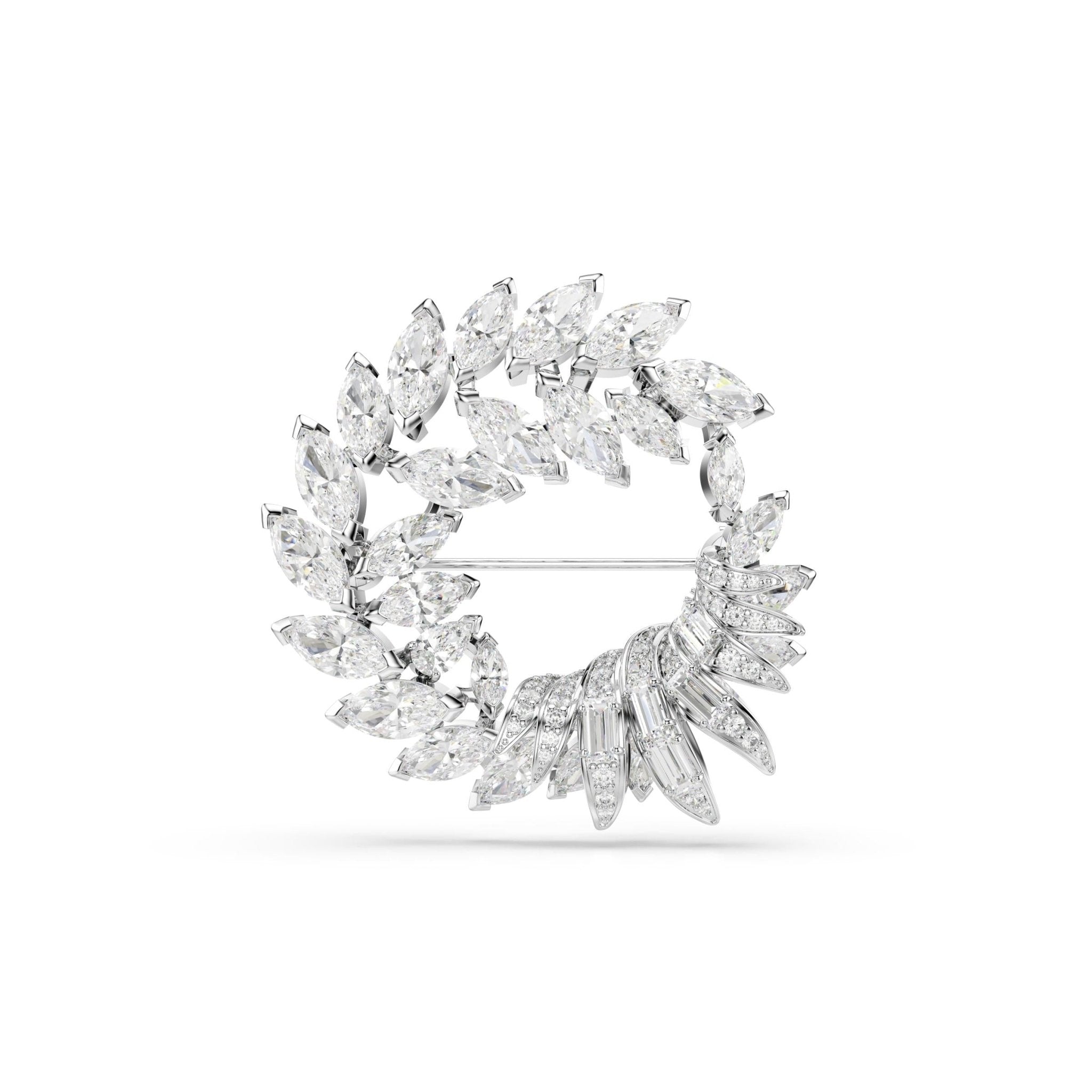 Mesmera brooch, Marquise cut, White, Rhodium plated -Swarovski