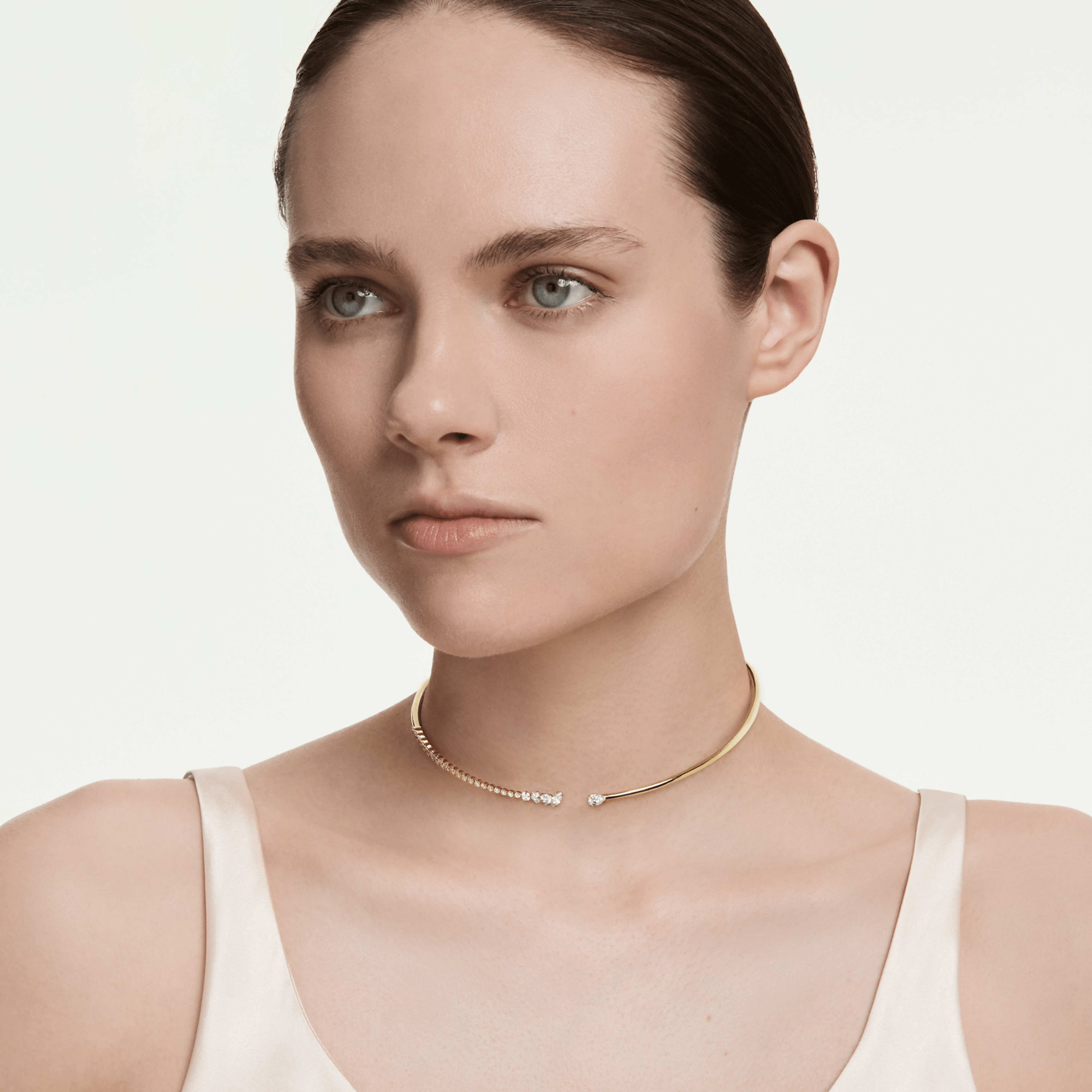 Mesmera choker, Mixed cuts, White, 18K gold finish -Swarovski