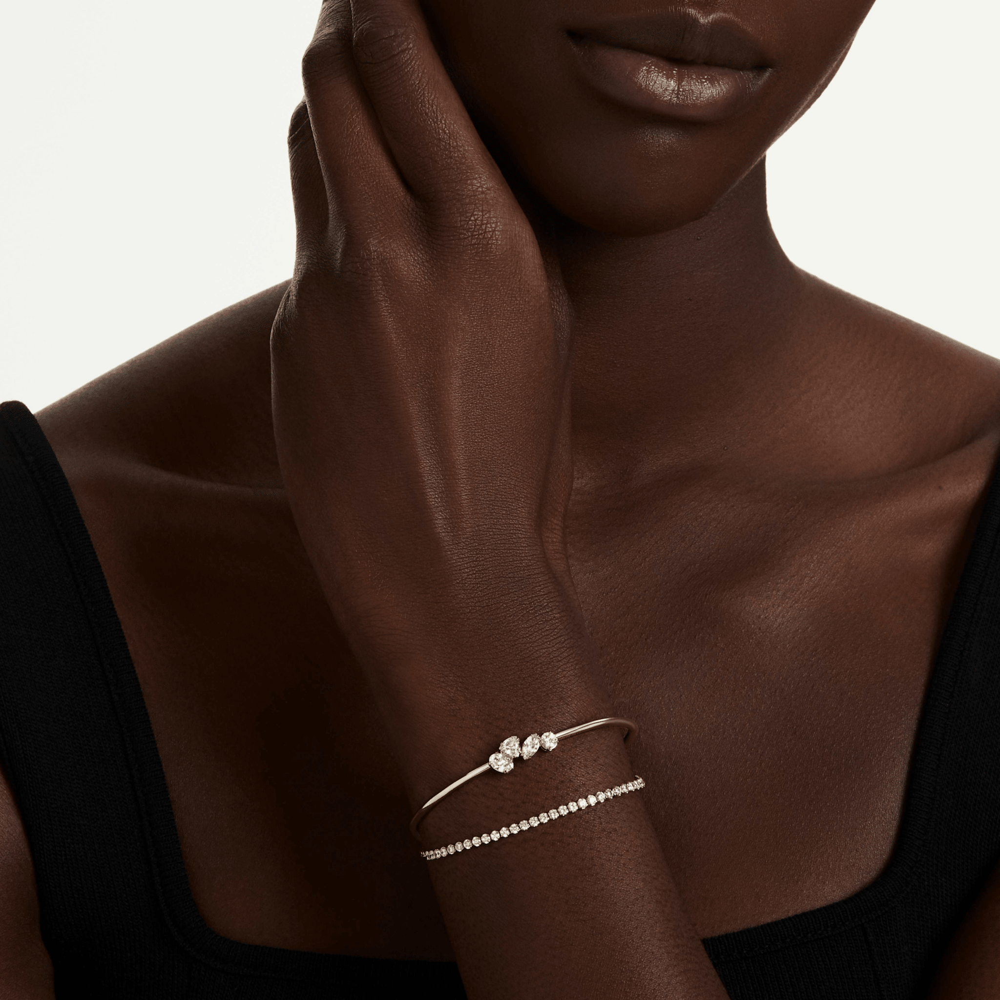 Mesmera double bracelet, Mixed cuts, White, 18K gold finish - Swarovski