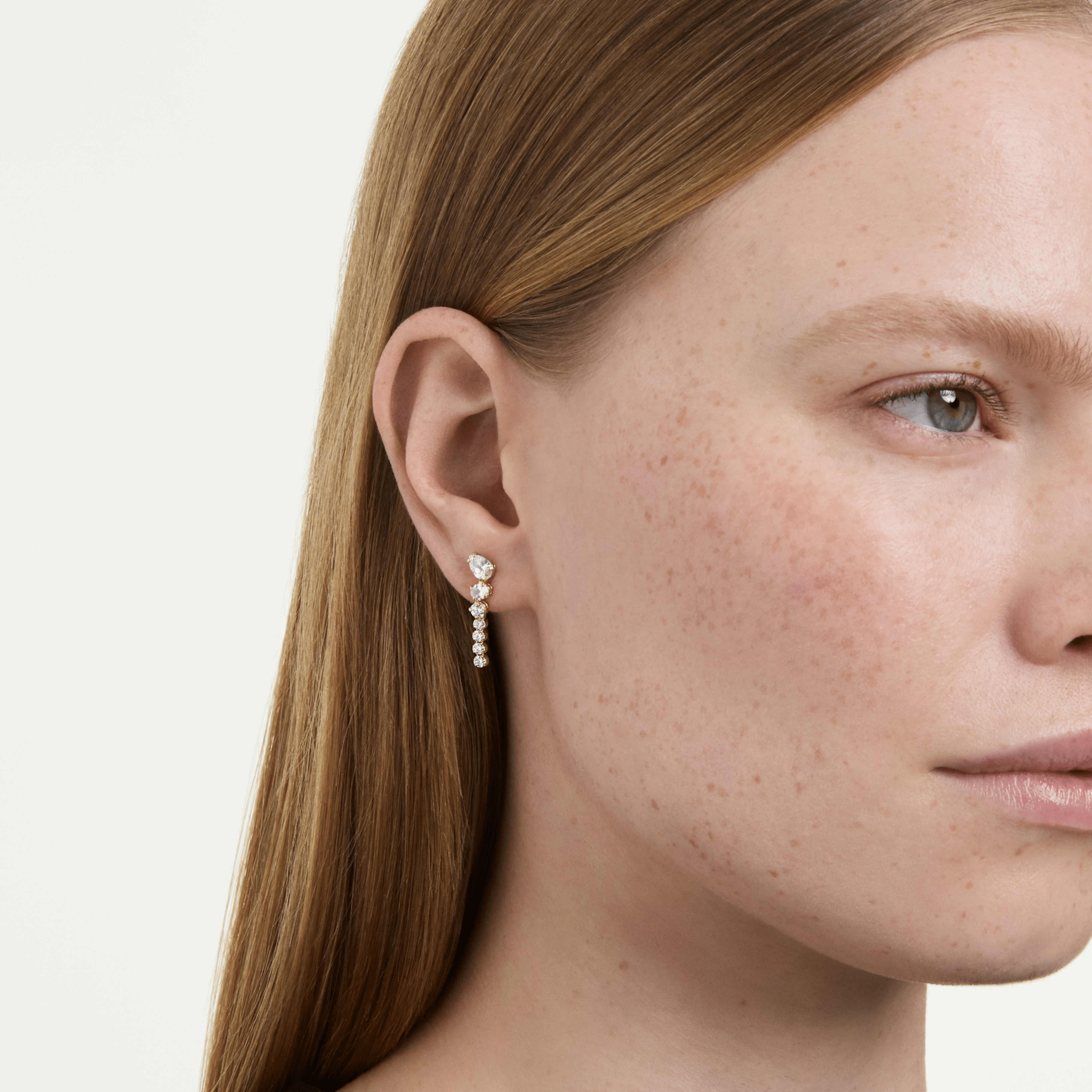 Mesmera drop earrings, Mixed cuts, White, 18K gold finish -Swarovski