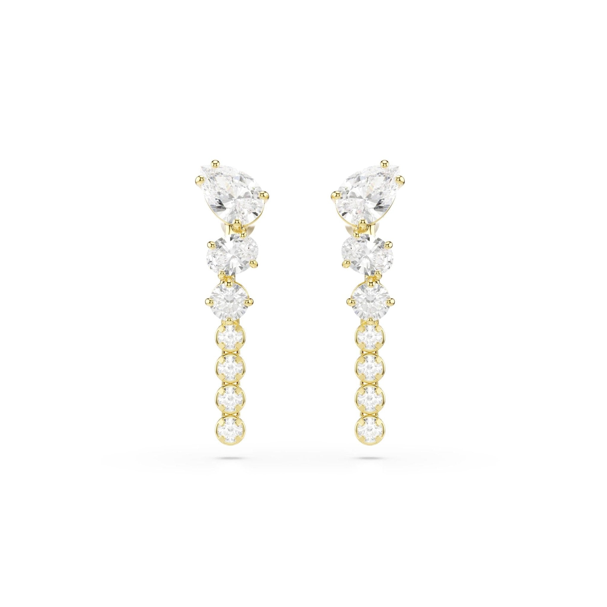 Mesmera drop earrings, Mixed cuts, White, 18K gold finish -Swarovski
