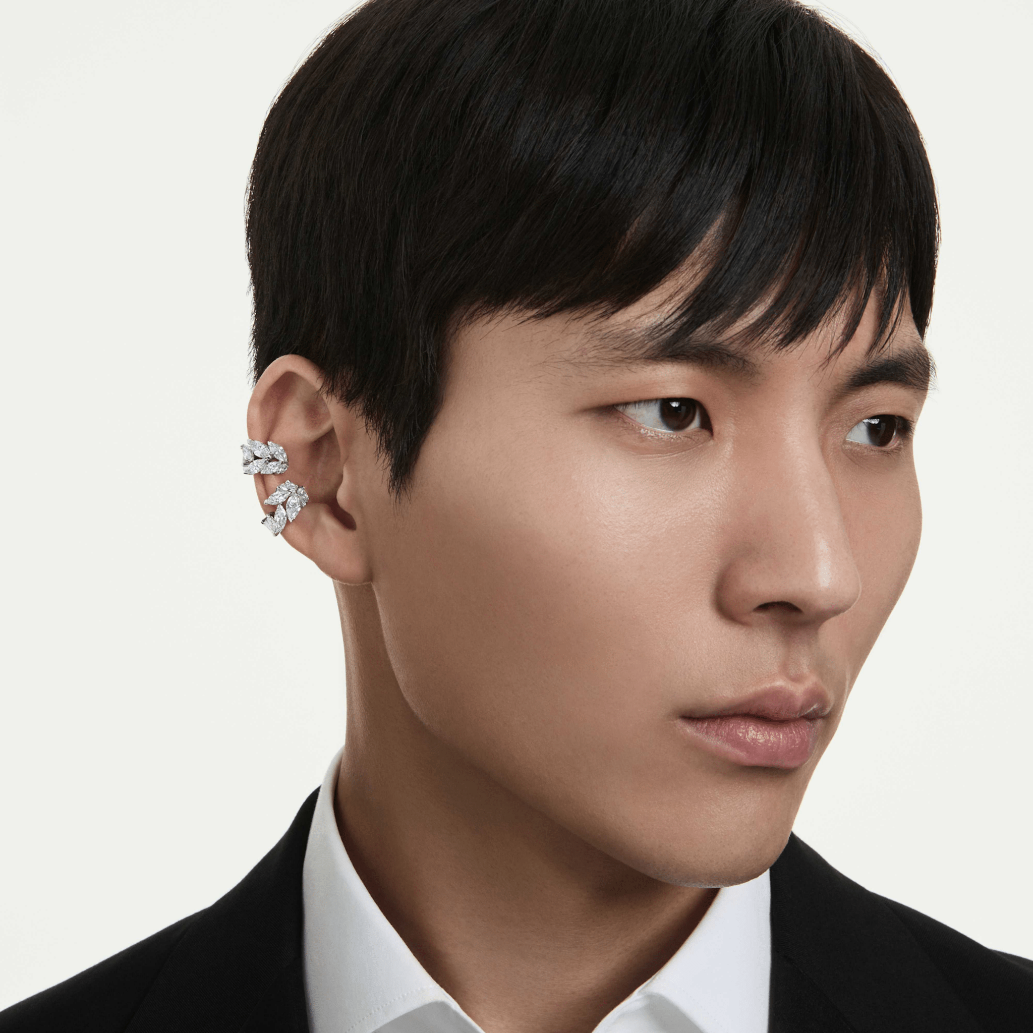 Mesmera ear cuffs, Marquise cut, White, Rhodium plated -Swarovski