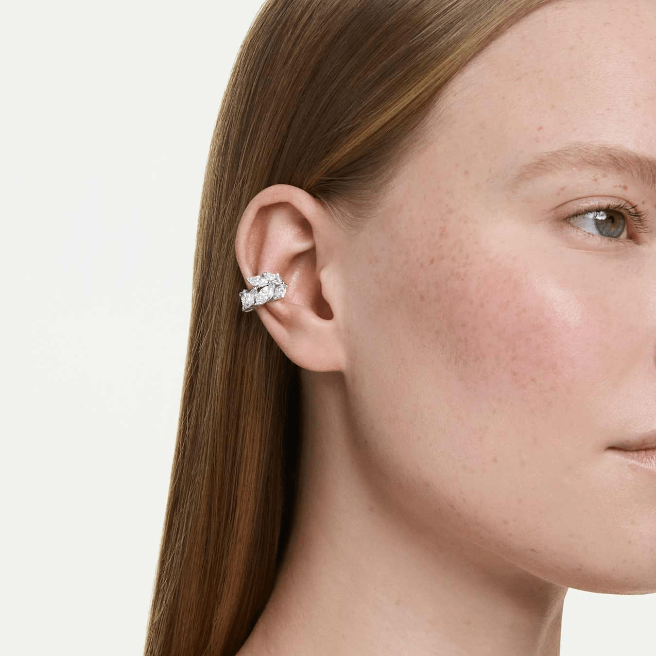 Mesmera ear cuffs, Marquise cut, White, Rhodium plated -Swarovski