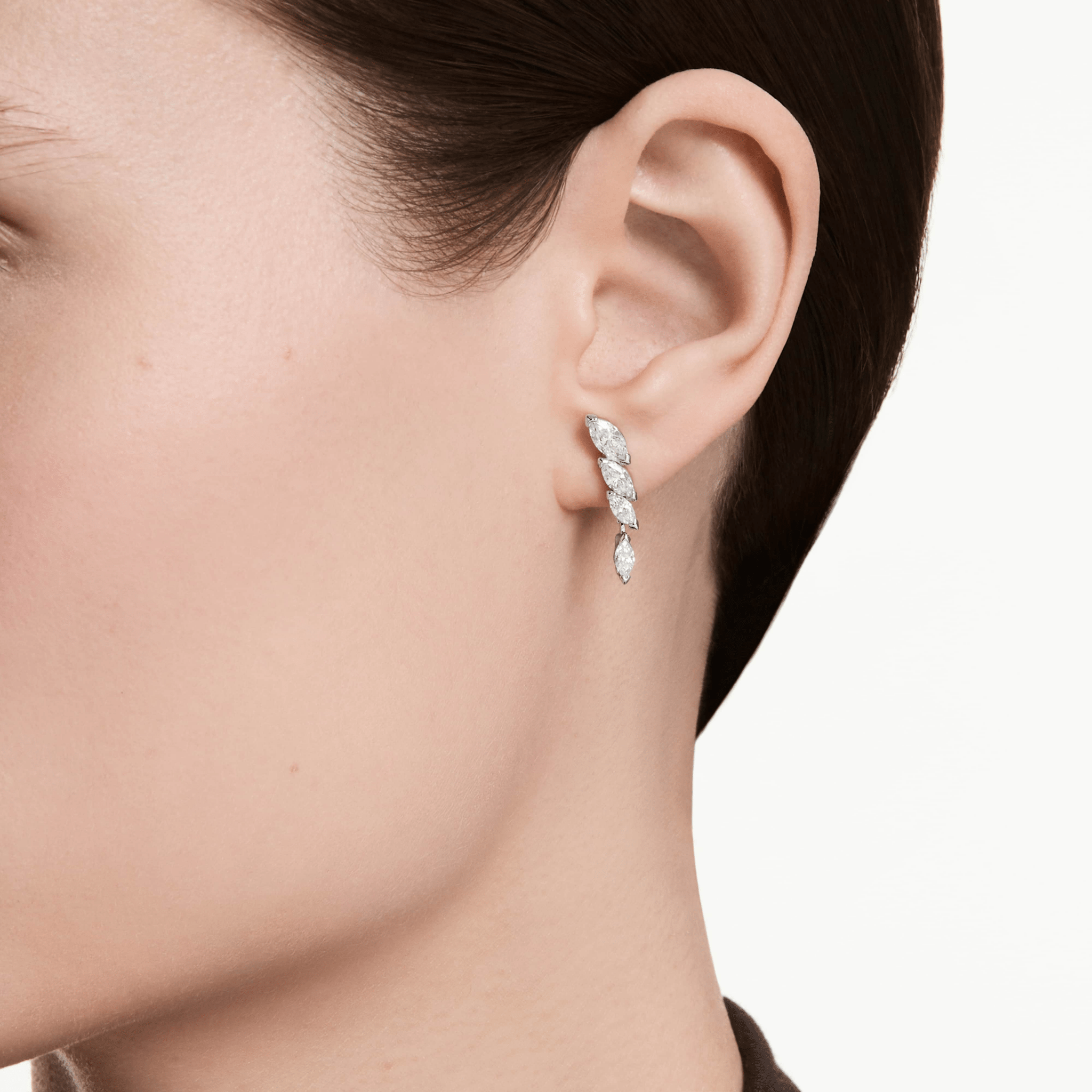 Mesmera earrings, Marquise cut, White, Rhodium plated Large -Swarovski