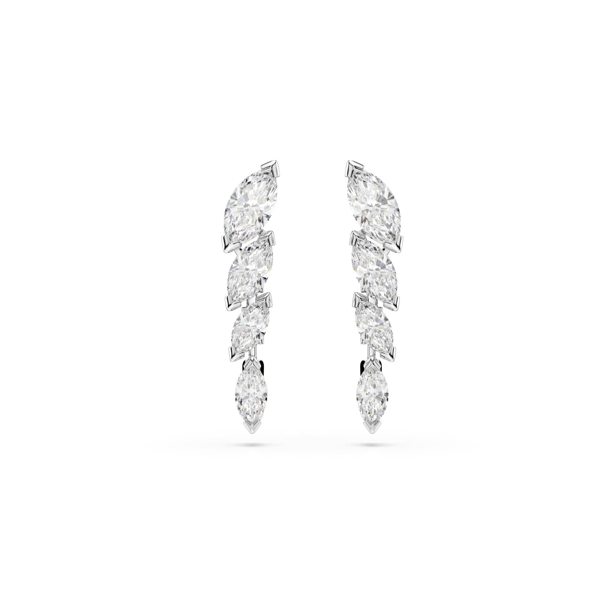 Mesmera earrings, Marquise cut, White, Rhodium plated Large -Swarovski