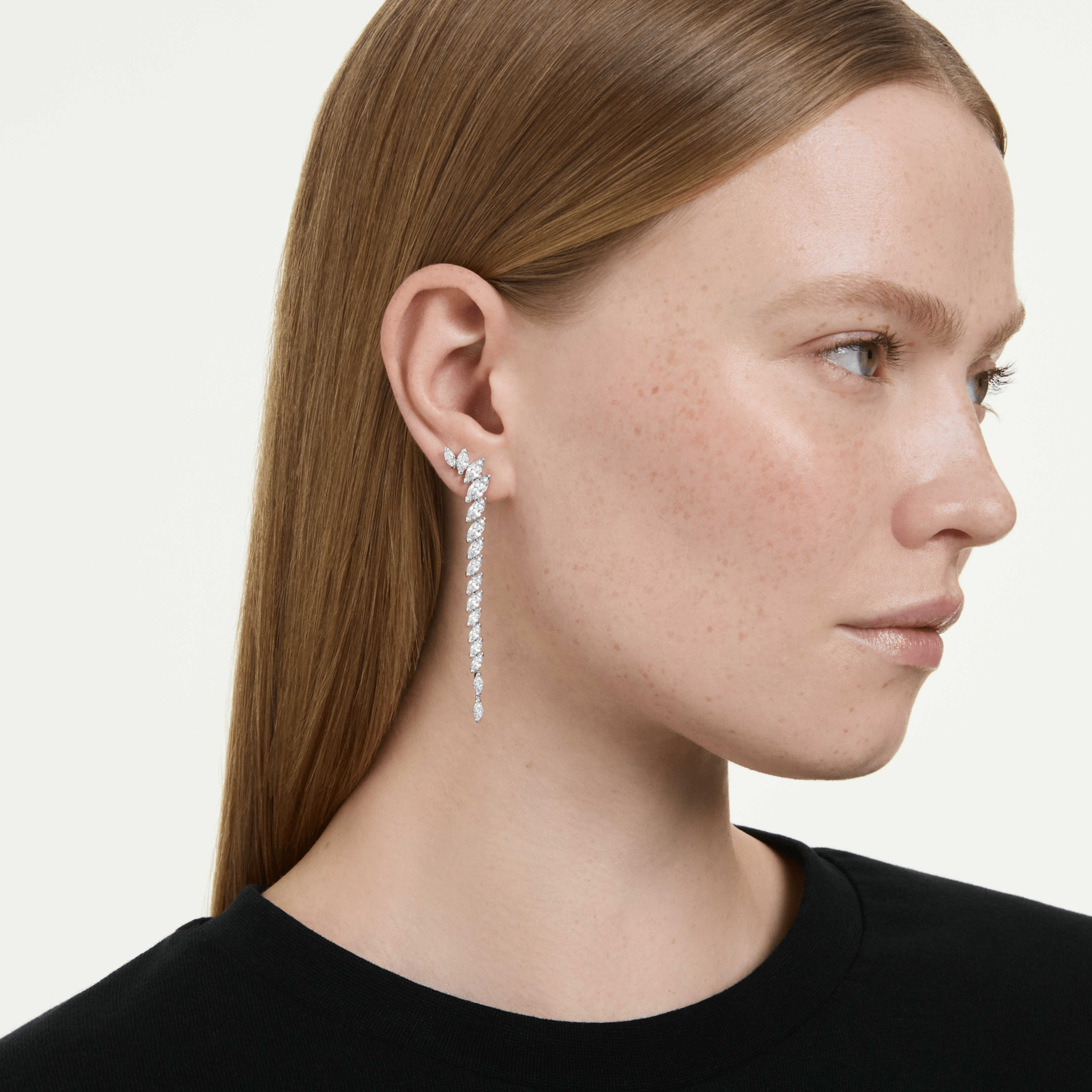 Mesmera earrings, Marquise cut, White, Rhodium plated - Swarovski