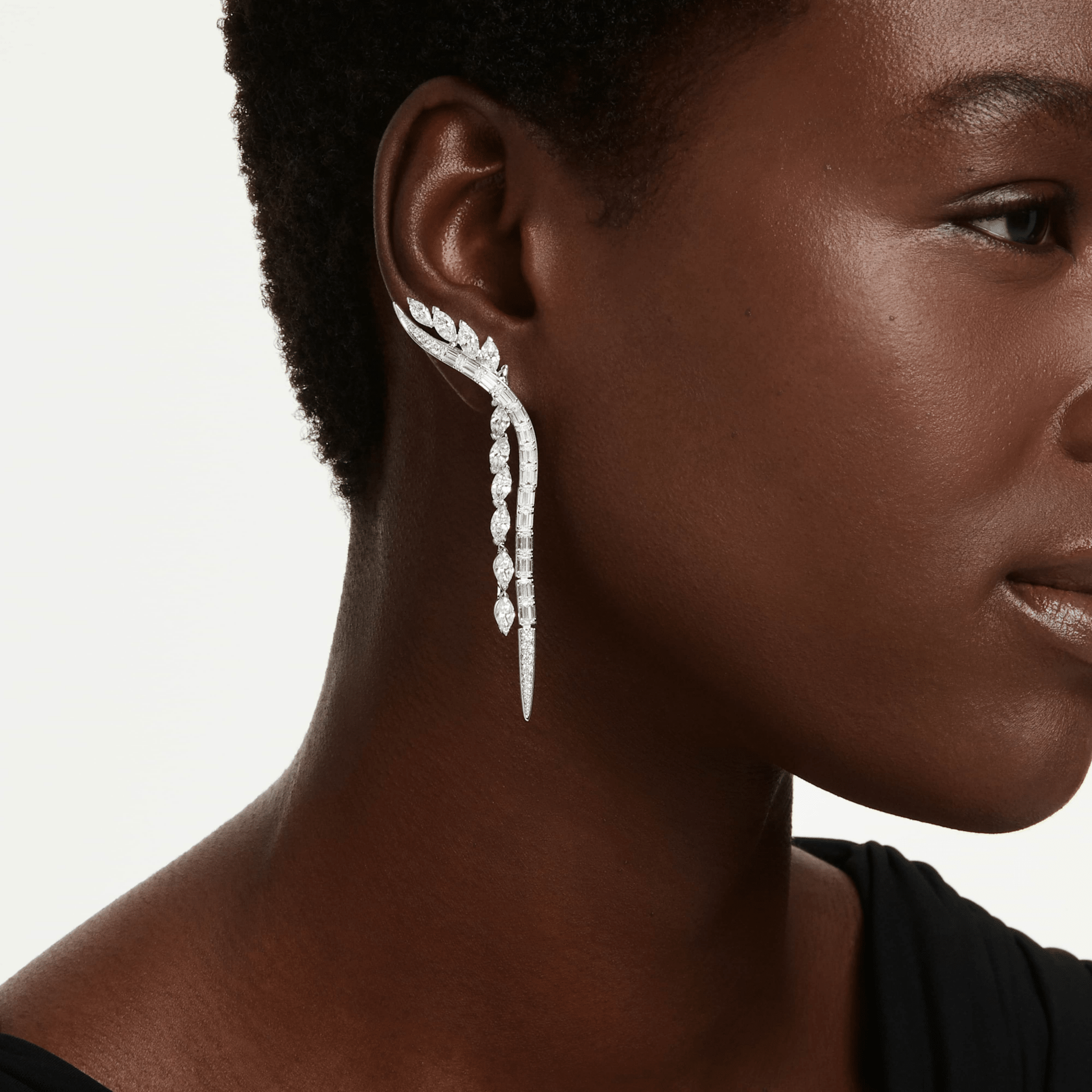 Mesmera earrings, Mixed cuts, White, Rhodium plated -Swarovski