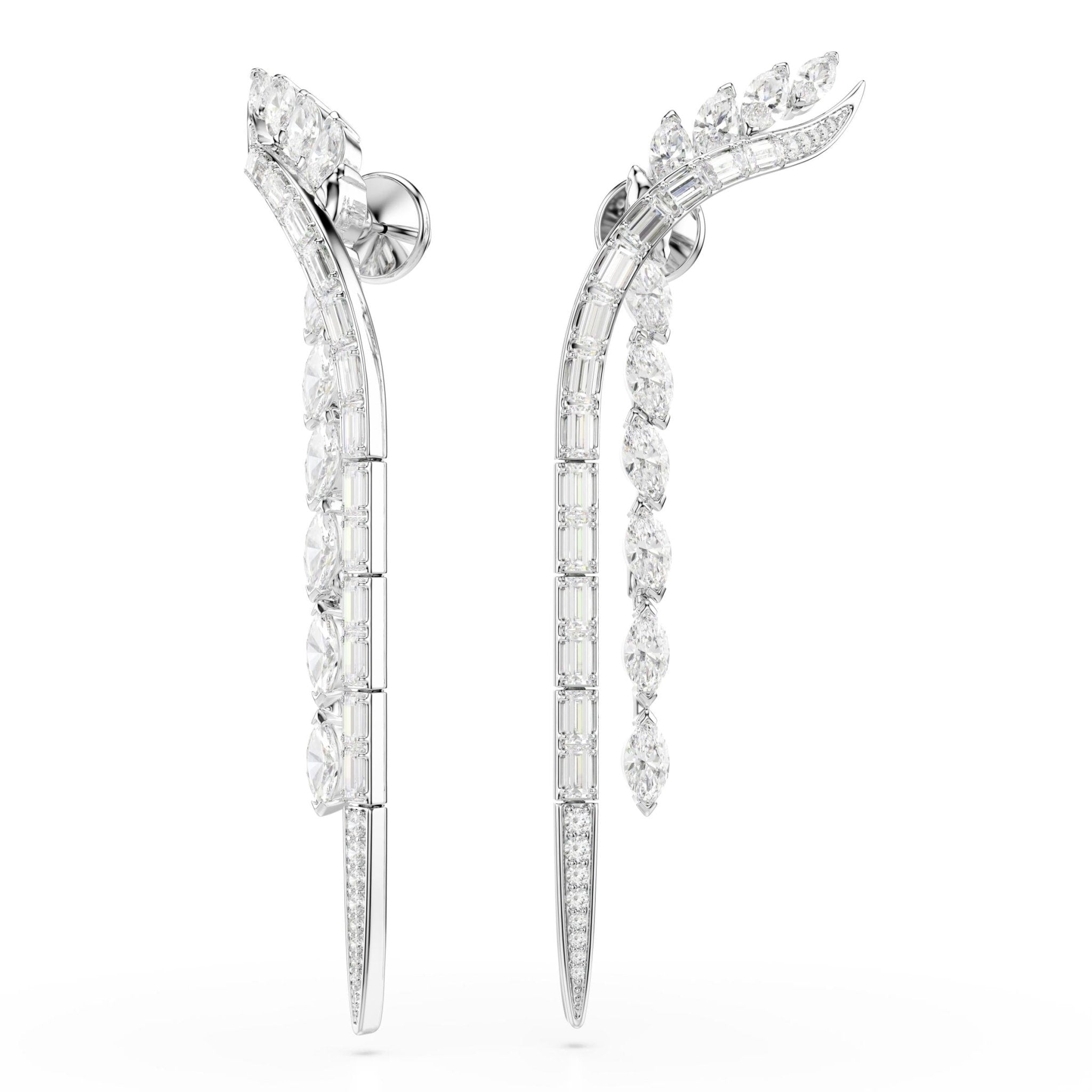 Mesmera earrings, Mixed cuts, White, Rhodium plated -Swarovski