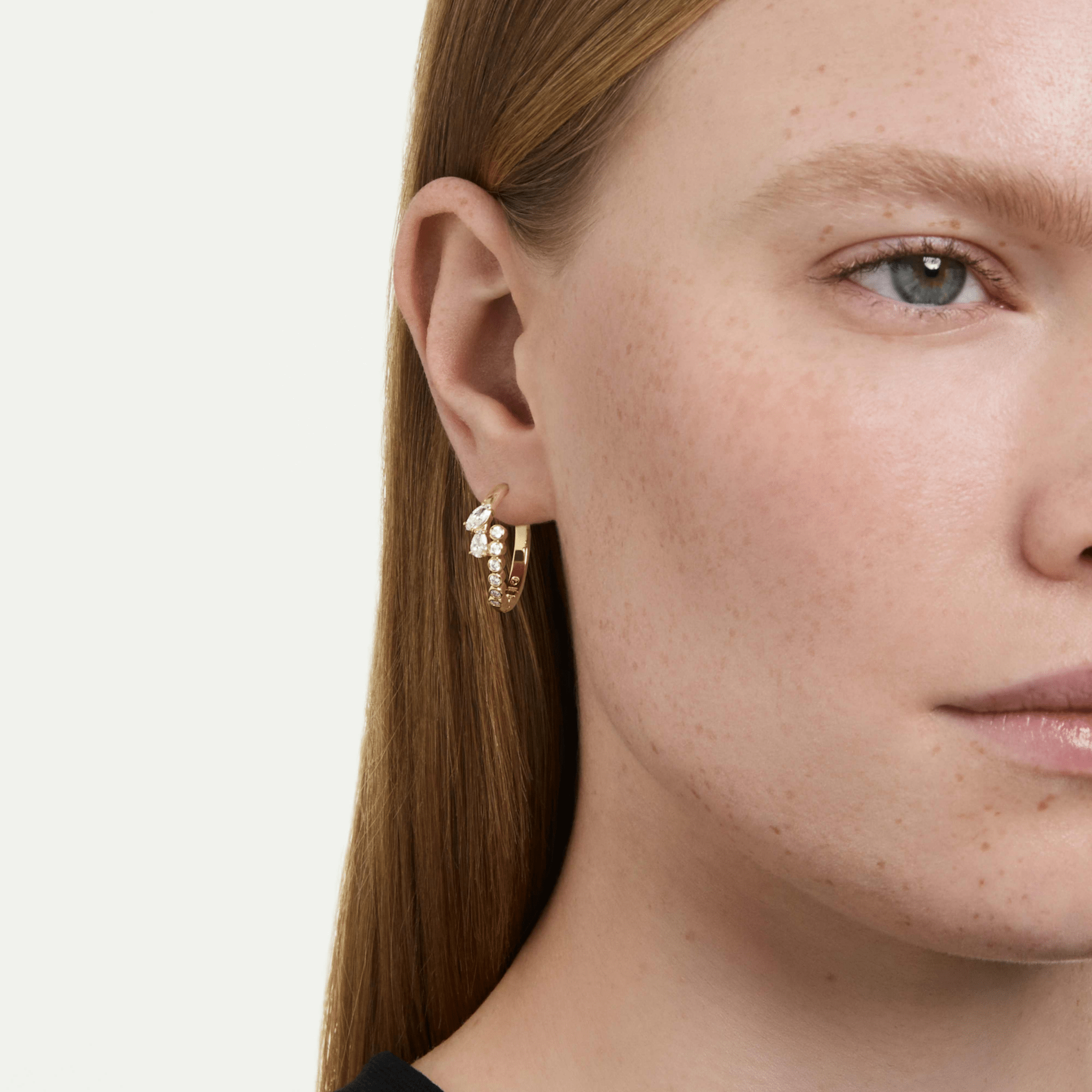 Mesmera hoop earrings, Mixed cuts, White, 18K gold finish -Swarovski